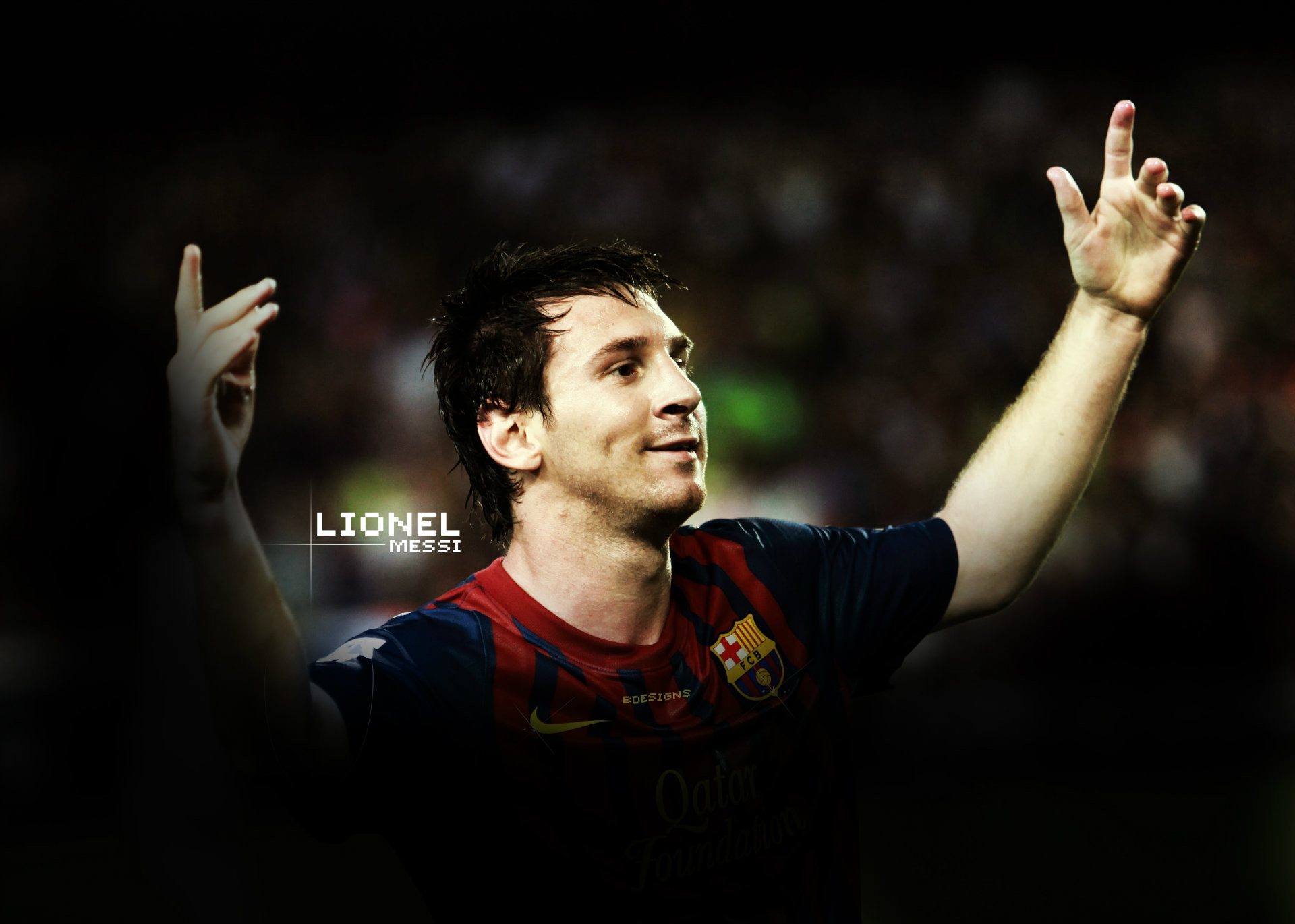 Lionel Messi, FC Barcelona, Esultanza, Sfondo scuro, Full HD, wallpaper per PC