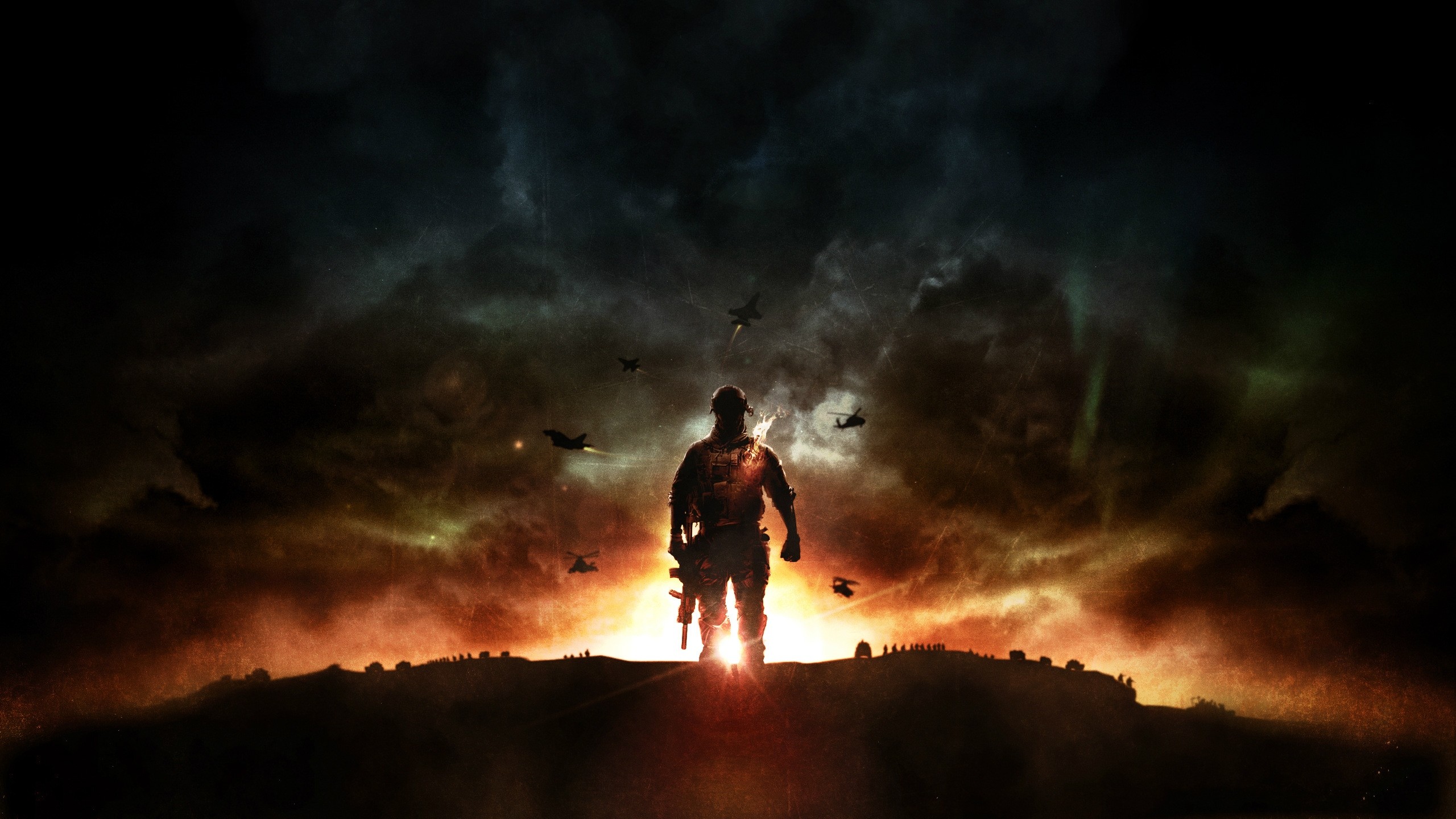 Battlefield, Soldato, Silhouette, Esplosione, Videogiochi, 2K, sfondo desktop