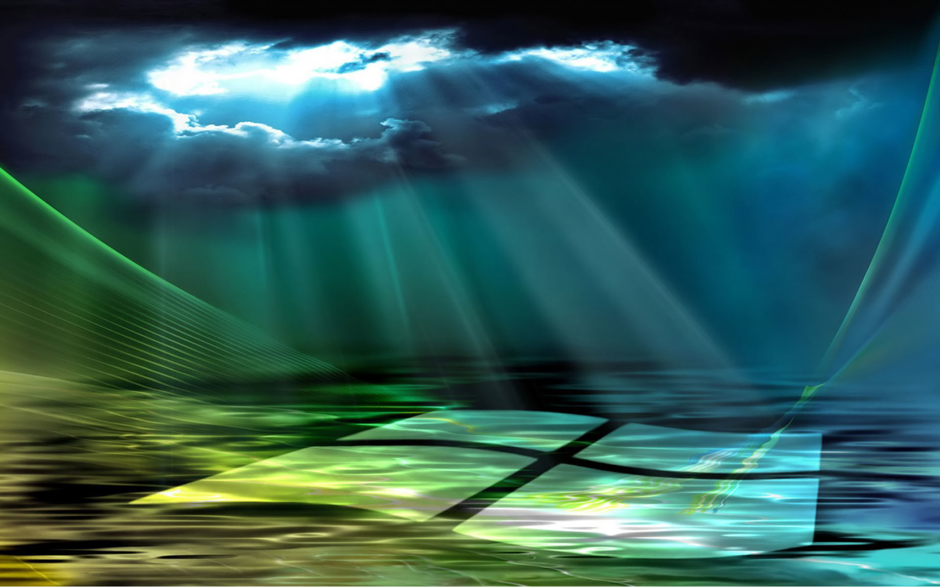 Windows 7, Logo Windows, Raggi di luce, Nuvole, 1920x1200, sfondo per PC