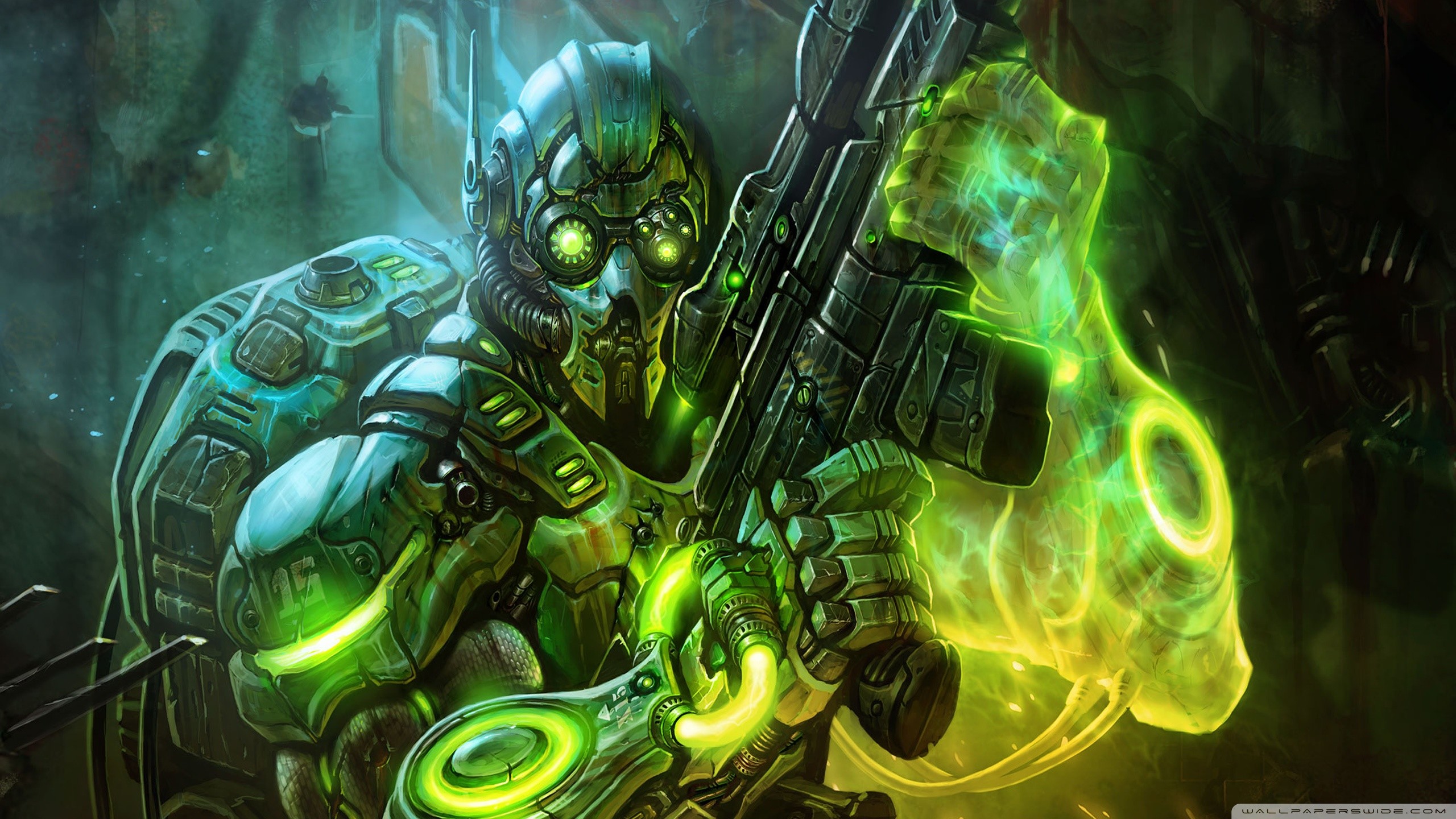 StarCraft II, Marine terrestre, Verde neon, Fantasy art, 2560x1440, immagine di sfondo