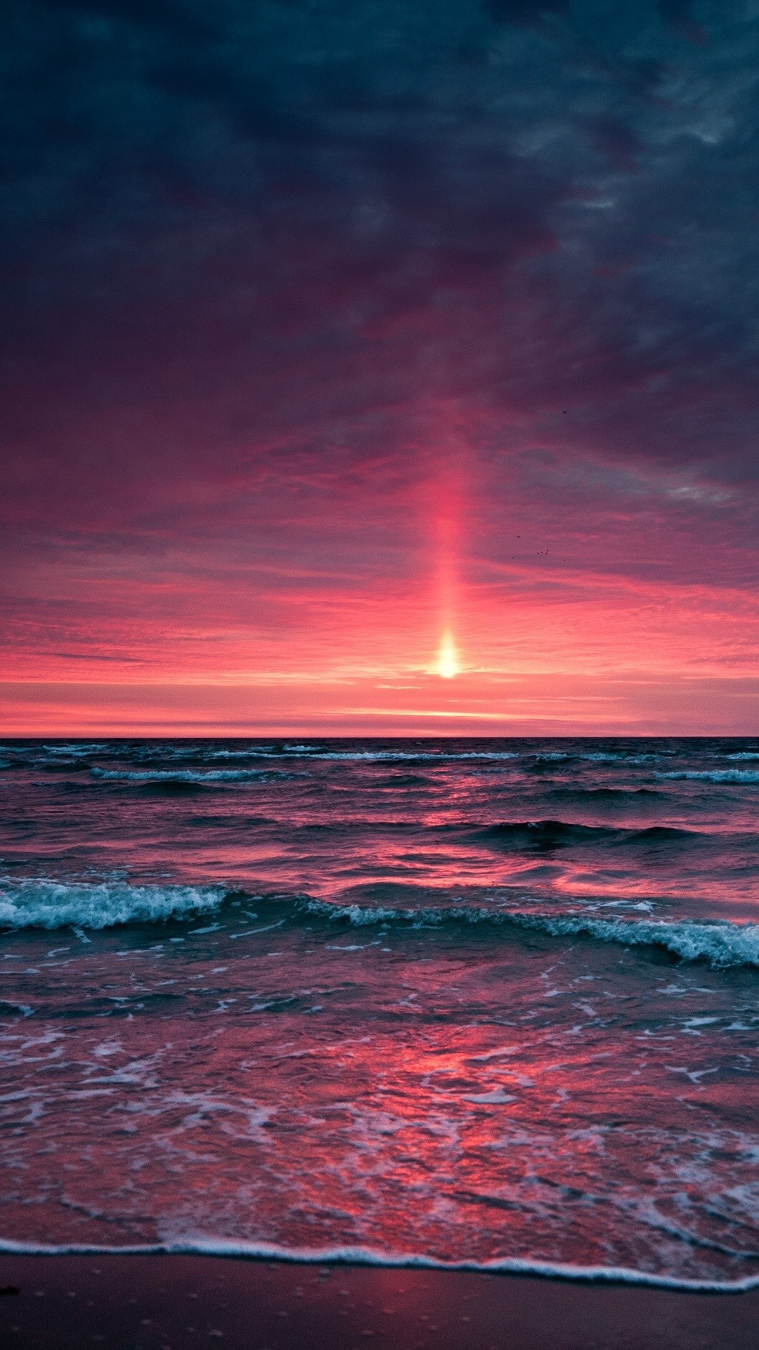 Mare, Tramonto, Onde, Cielo rosso, sfondo iPhone 6 Full HD