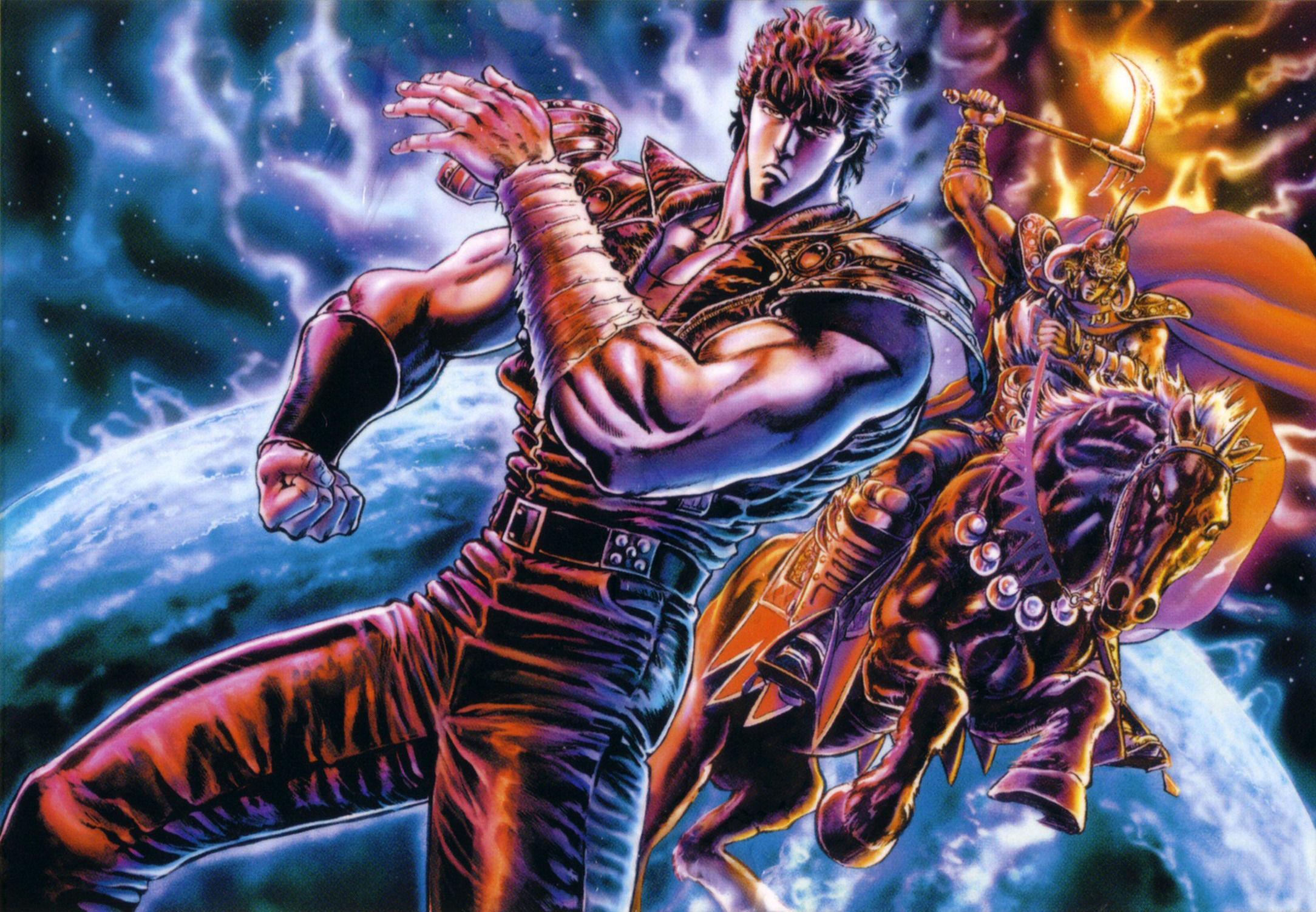 Kenshiro, Ken il guerriero, Combattimento, Spazio, Fulmini, Full HD, wallpaper desktop