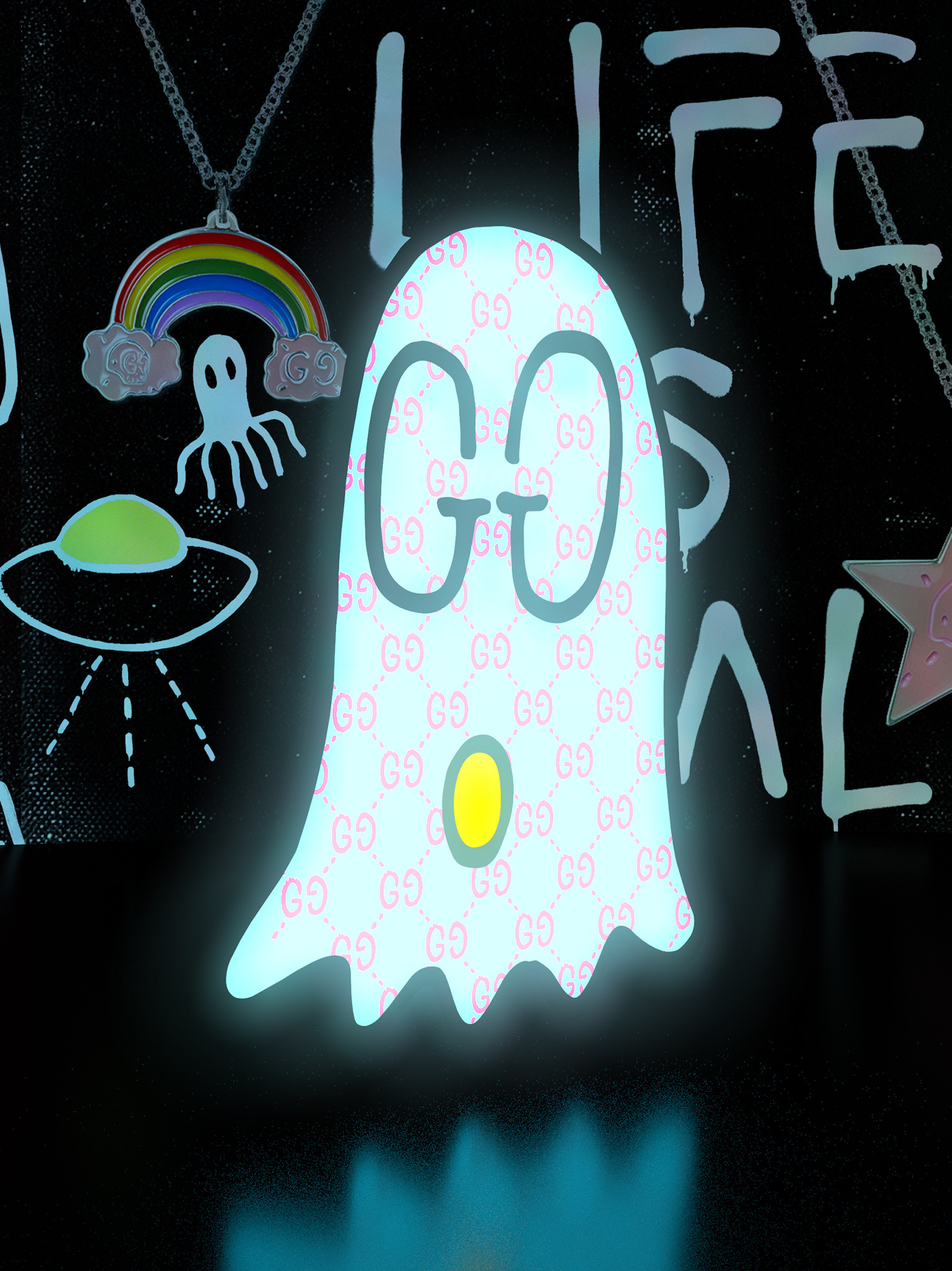 Gucci Ghost, Gucci, Fantasma, Arcobaleno, UFO, QHD+, wallpaper per tablet