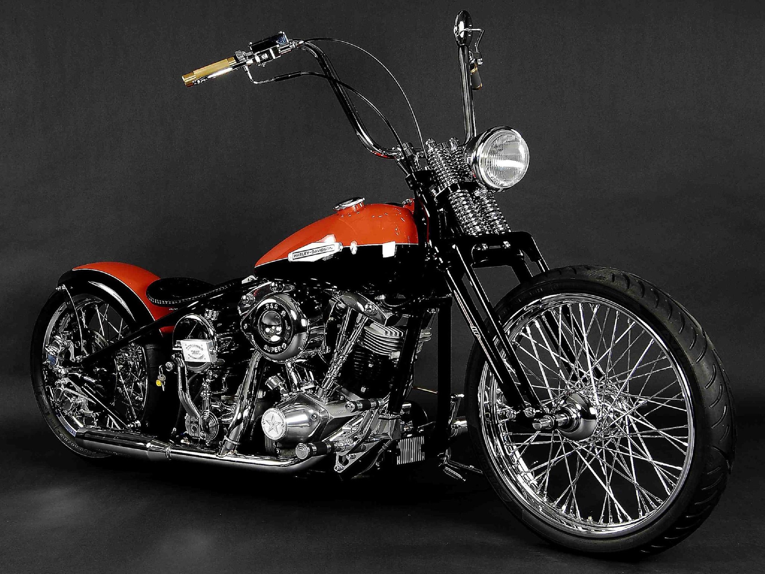 Harley-Davidson, Bobber, Chopper, Moto d'epoca, Sfondo nero, 2K, schermata di blocco iPad