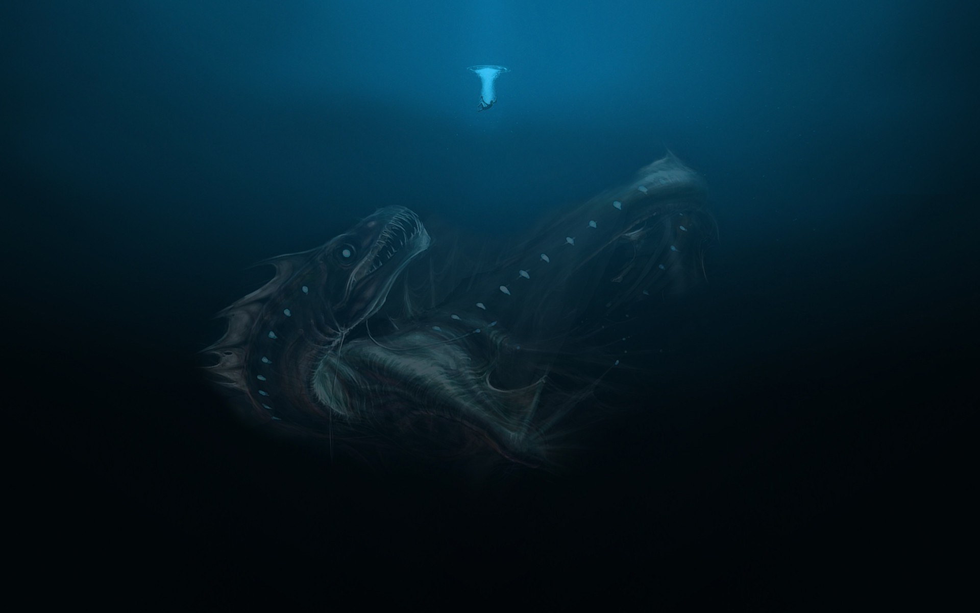 Mostro marino, Abisso, Sott'acqua, Blu scuro, 16:10 Full HD, sfondo widescreen