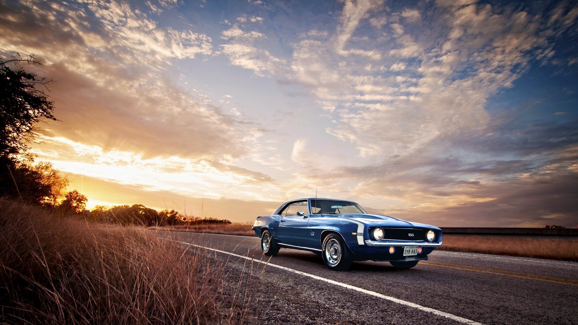 Chevrolet Camaro (1969), Muscle car, Auto d'epoca, Tramonto, 1920x1080, immagine di sfondo