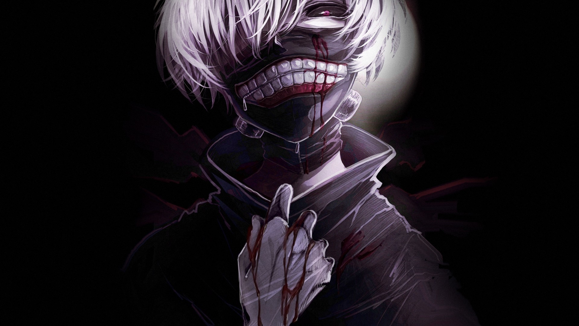 Ken Kaneki, Tokyo Ghoul, Maschera, Sfondo nero, Full HD, wallpaper desktop