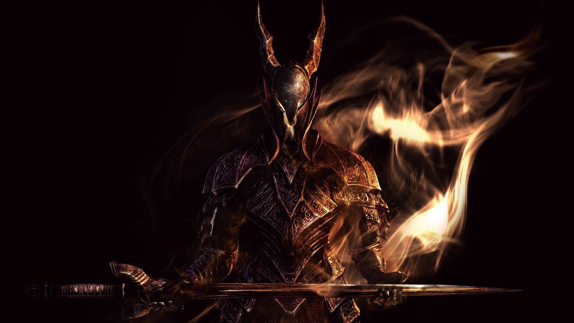 Cavaliere Drago, Dark Souls, Fumo, Spada, Sfondo scuro, 1920x1080, wallpaper desktop