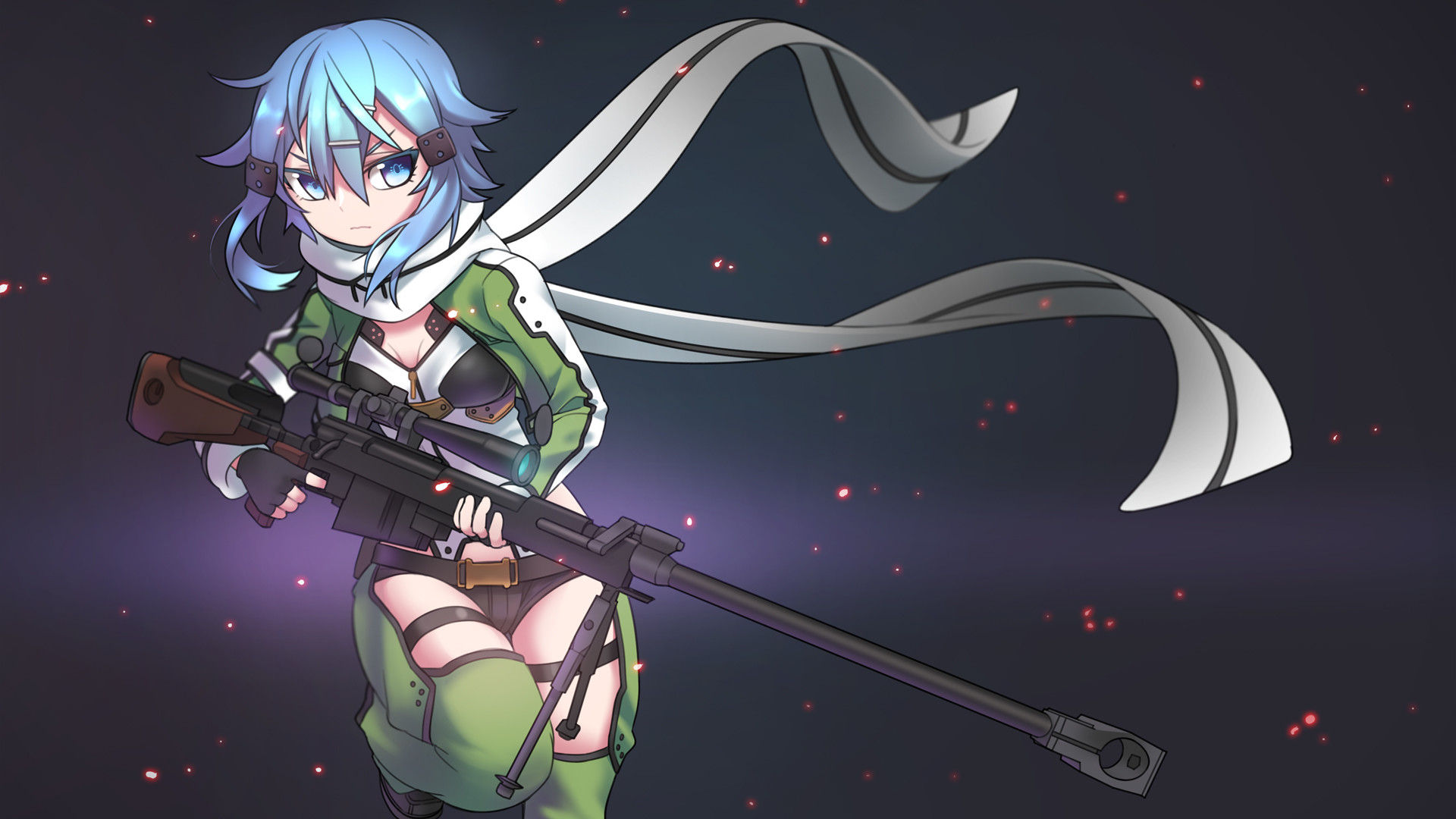 Sinon, Sword Art Online II, Fucile di precisione, Sciarpa, 1920x1080, immagine di sfondo