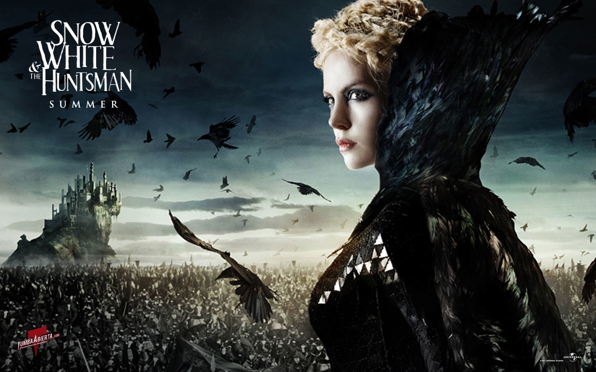 Ravenna, Charlize Theron, Biancaneve e il cacciatore, Castello, Corvi, wallpaper 1920x1200