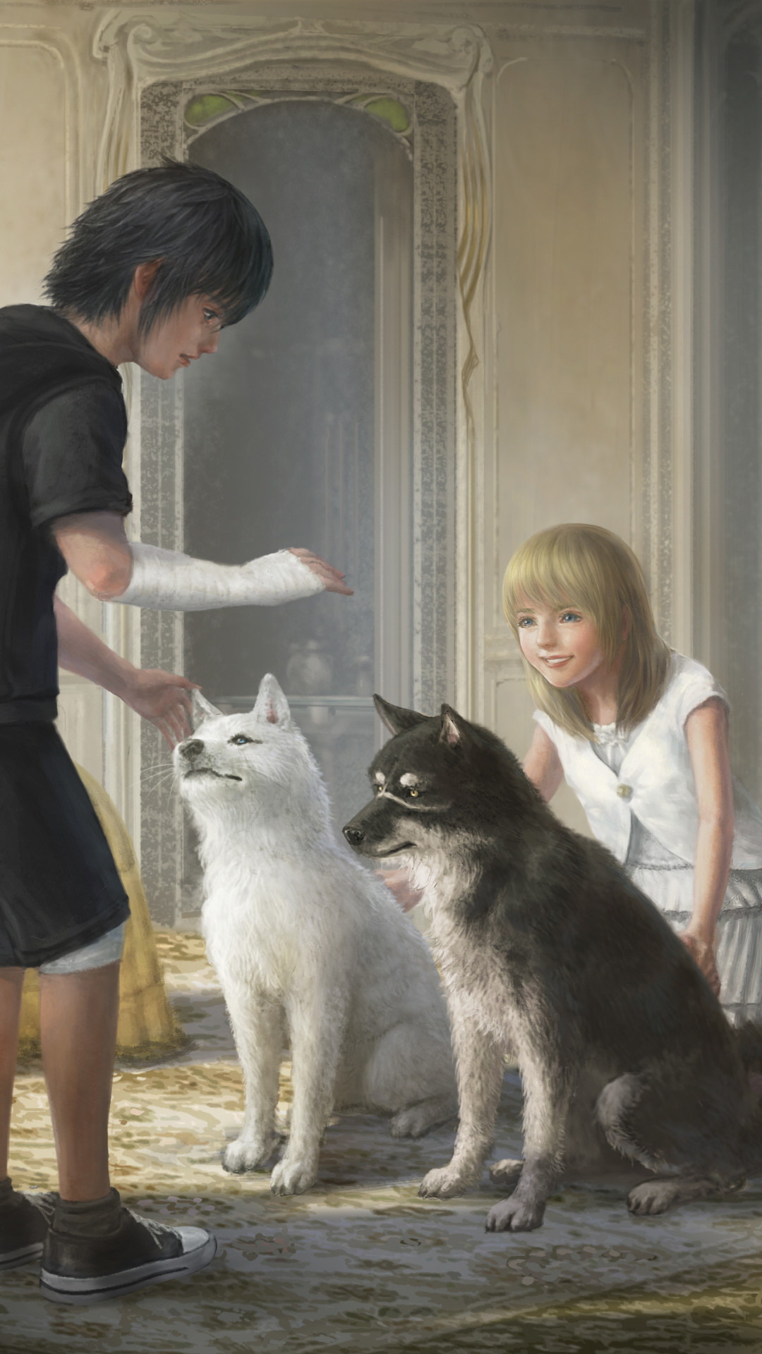 Noctis Lucis Caelum, Lunafreya Nox Fleuret, Umbra, Pryna, Final Fantasy XV, Cani, sfondo per smartphone