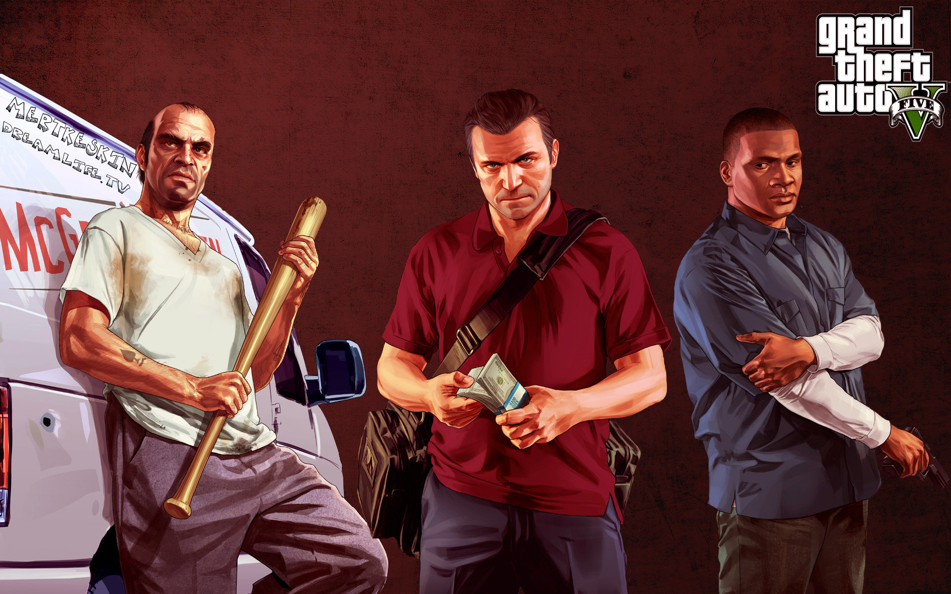 Trevor Philips, Michael De Santa, Franklin Clinton, Grand Theft Auto V, Rockstar Games, immagine di sfondo