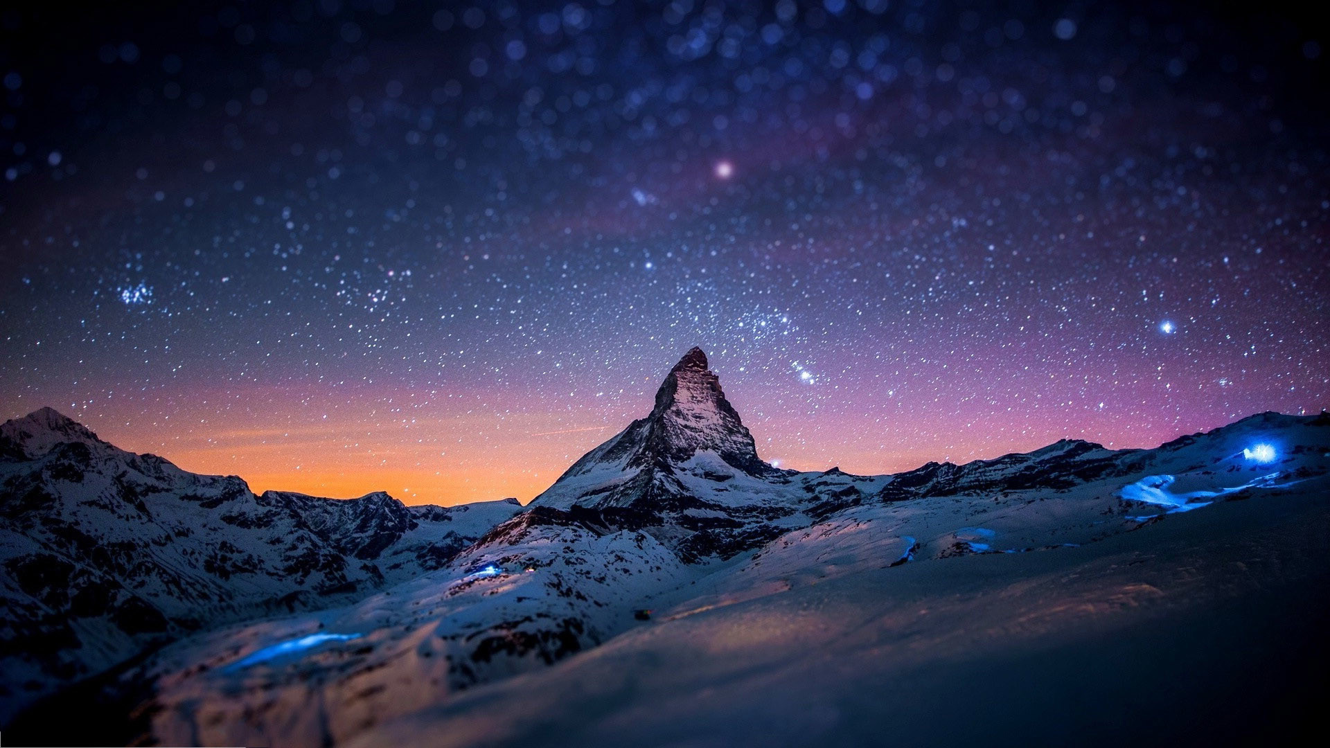 Cervino, Alpi, Cielo stellato, Crepuscolo, 16:9 Full HD, sfondo widescreen
