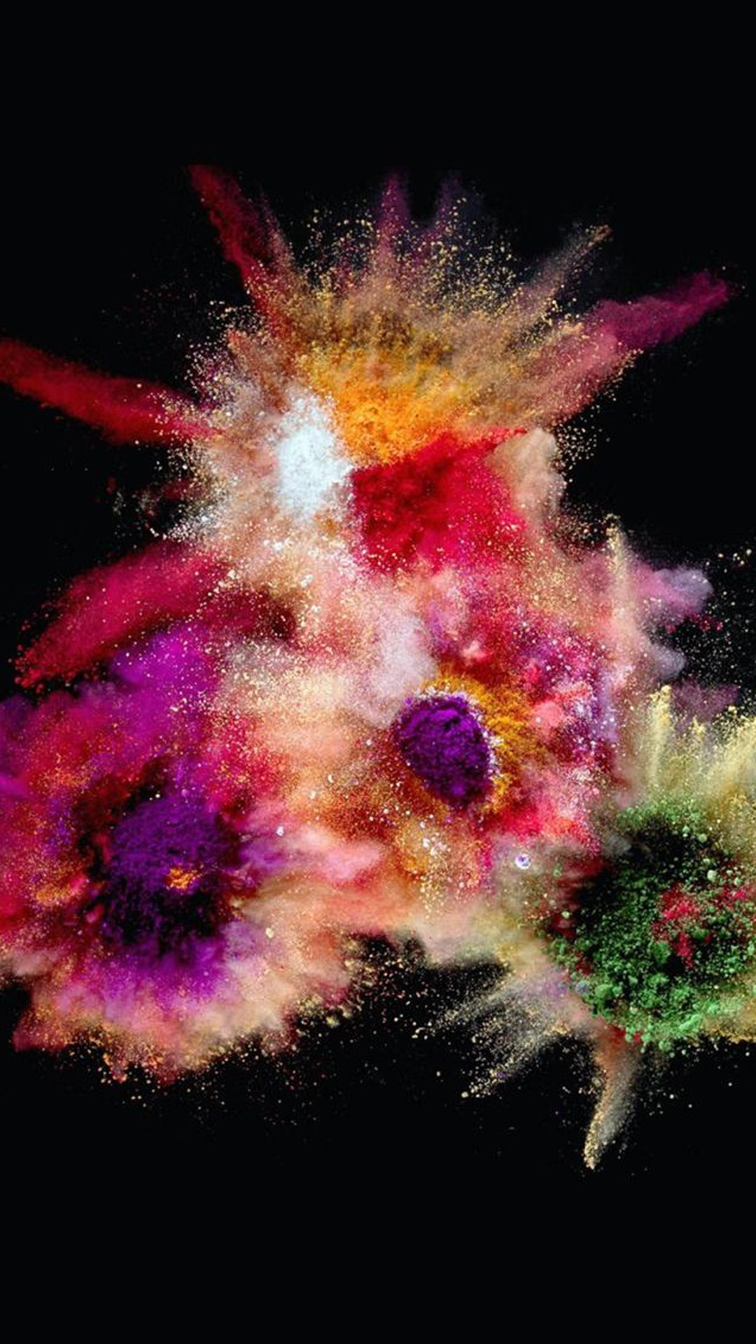 Esplosione di colori, Polvere colorata, Fiori, Sfondo nero, schermata di blocco iPhone 6S
