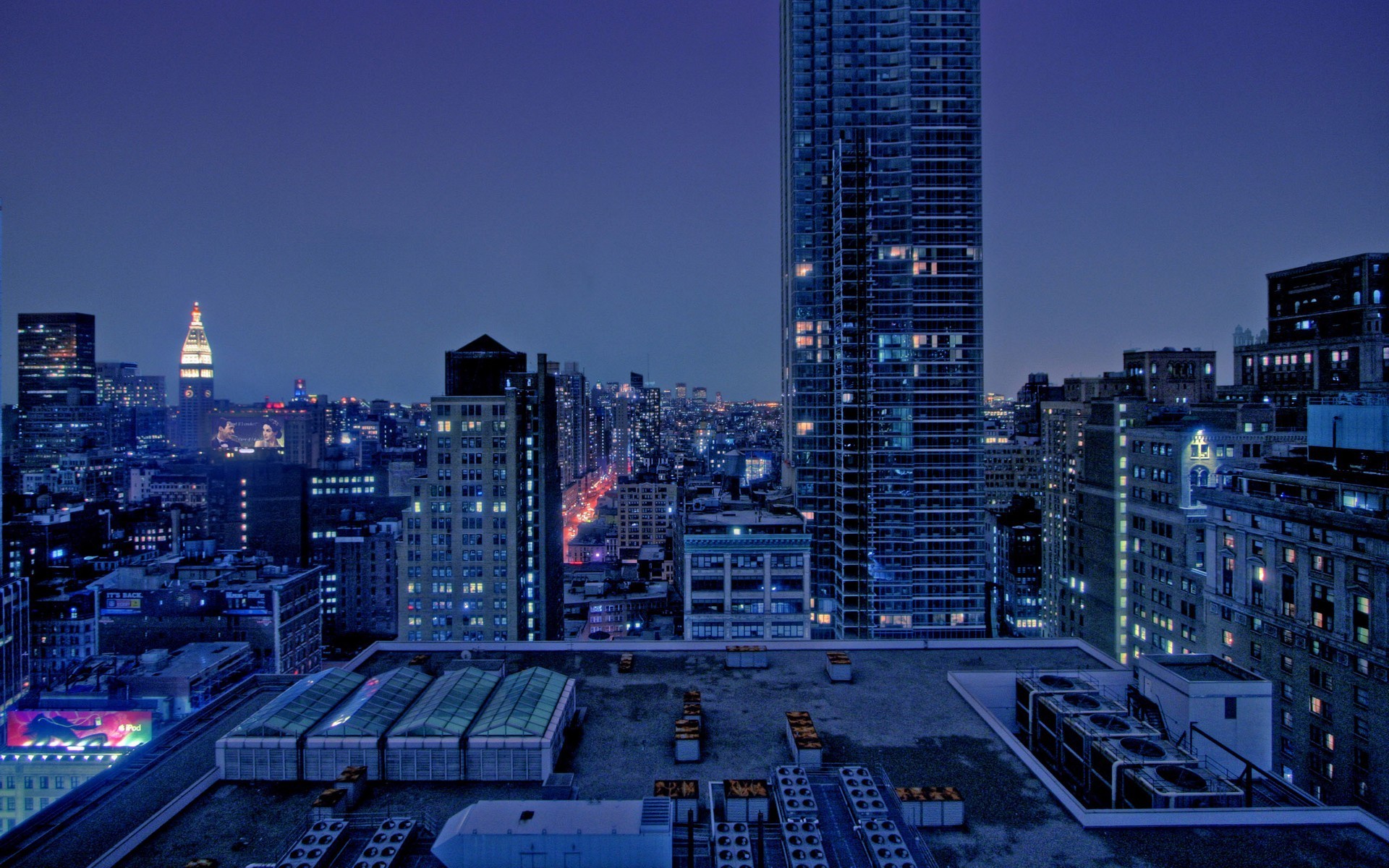 New York, Grattacieli, Notte, Città, 16:10 Full HD, wallpaper widescreen