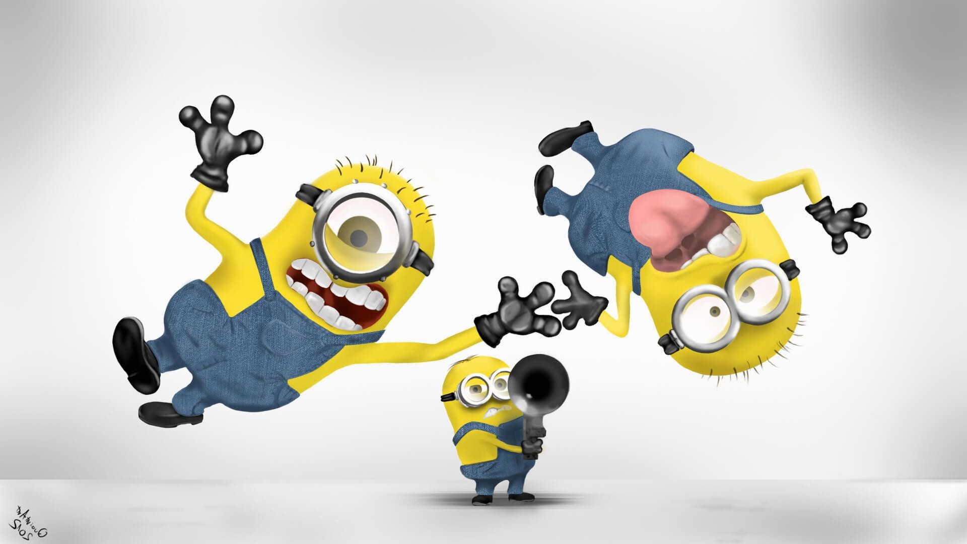 Minions, Caduta, Sfondo bianco, 16:9 Full HD, wallpaper widescreen