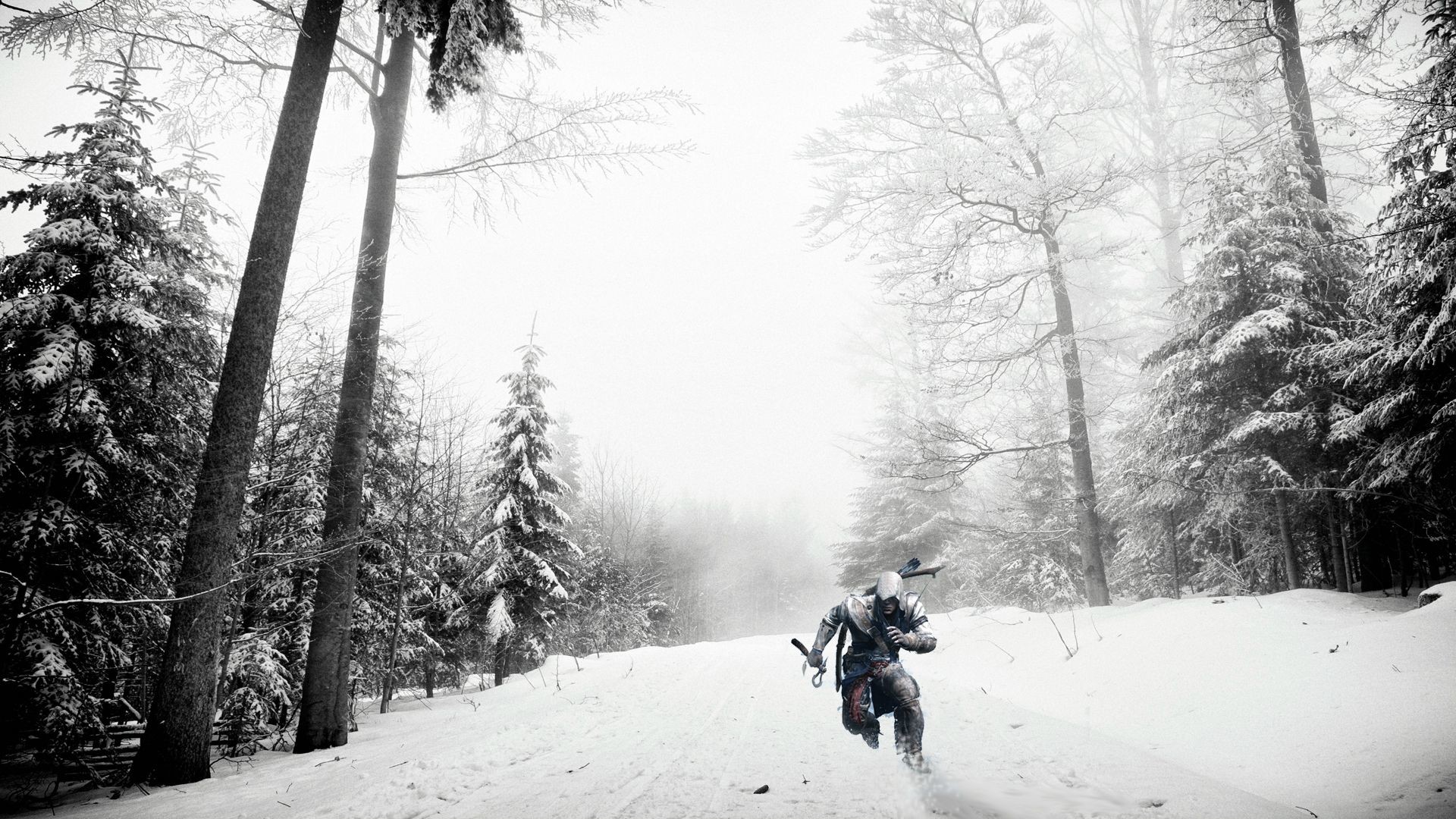 Connor Kenway, Assassin's Creed III, Foresta innevata, Inverno, Corsa, sfondo desktop 1080p
