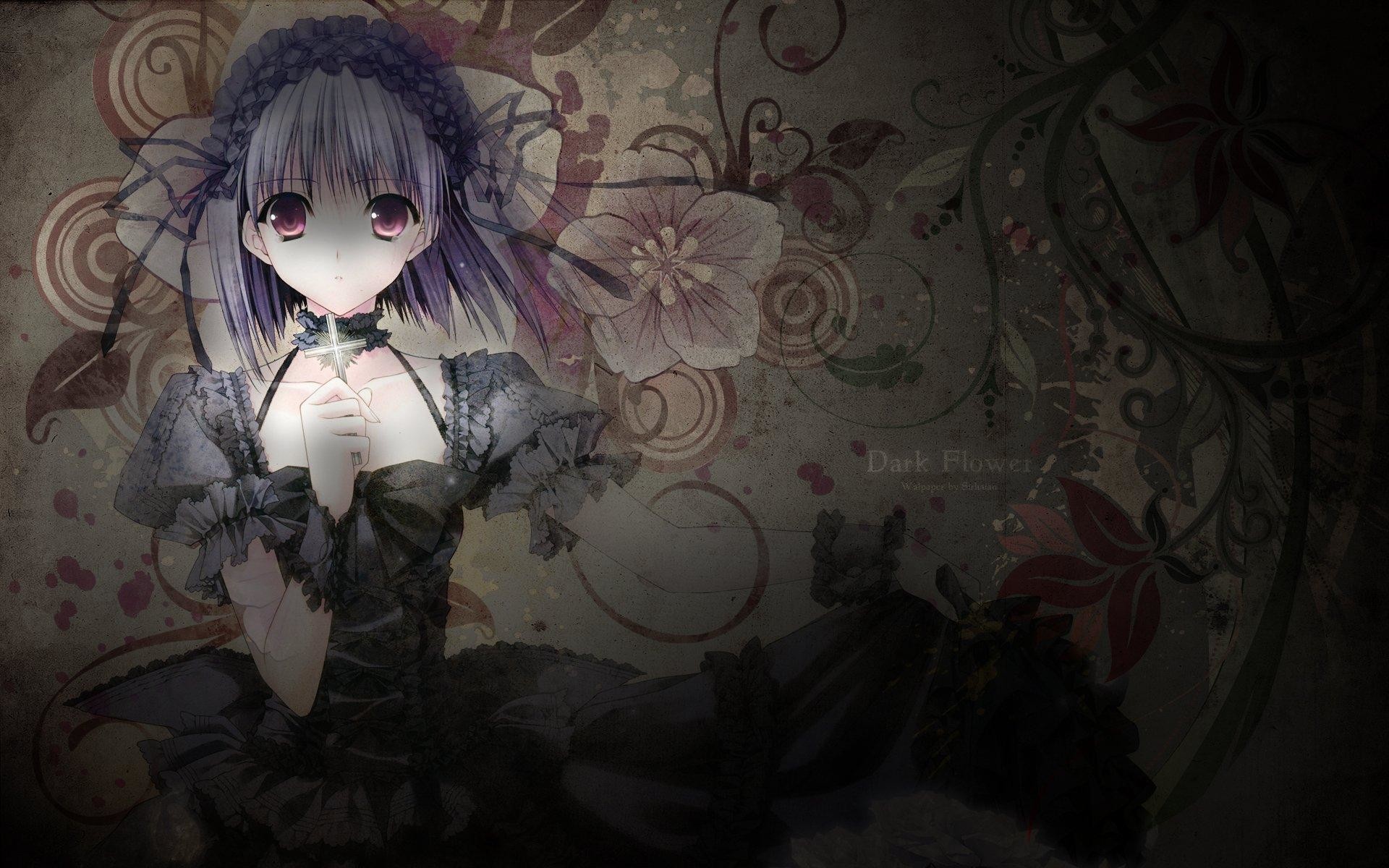 Lolita gotica, Ragazza anime, Ornamenti floreali, 16:10 Full HD, sfondo widescreen