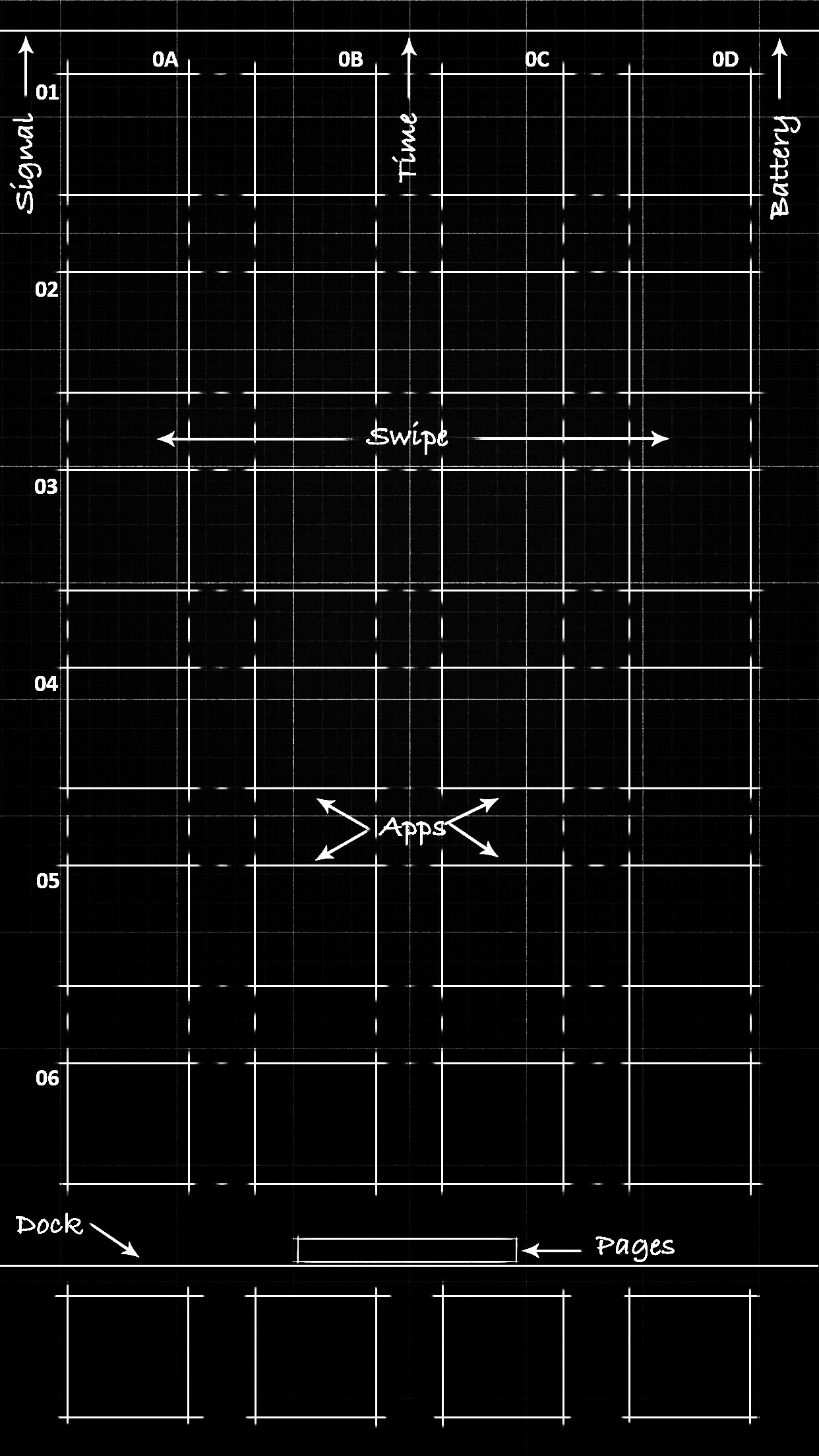 Griglia icone, Organizzatore schermata Home, Nero, Minimalismo, sfondo iPhone 7 Full HD