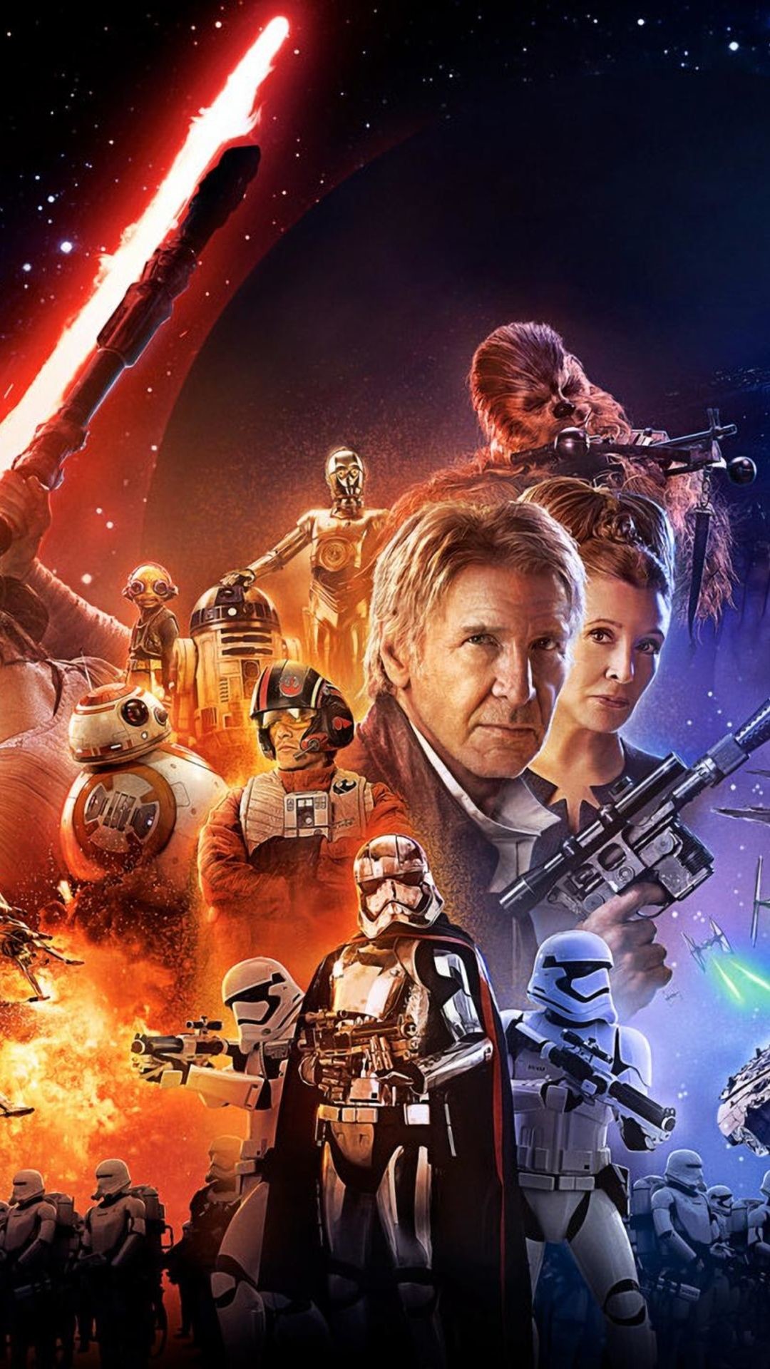 Star Wars: Il risveglio della Forza, Han Solo, Rey, Kylo Ren, Locandina, sfondo 1080x1920 per cellulare
