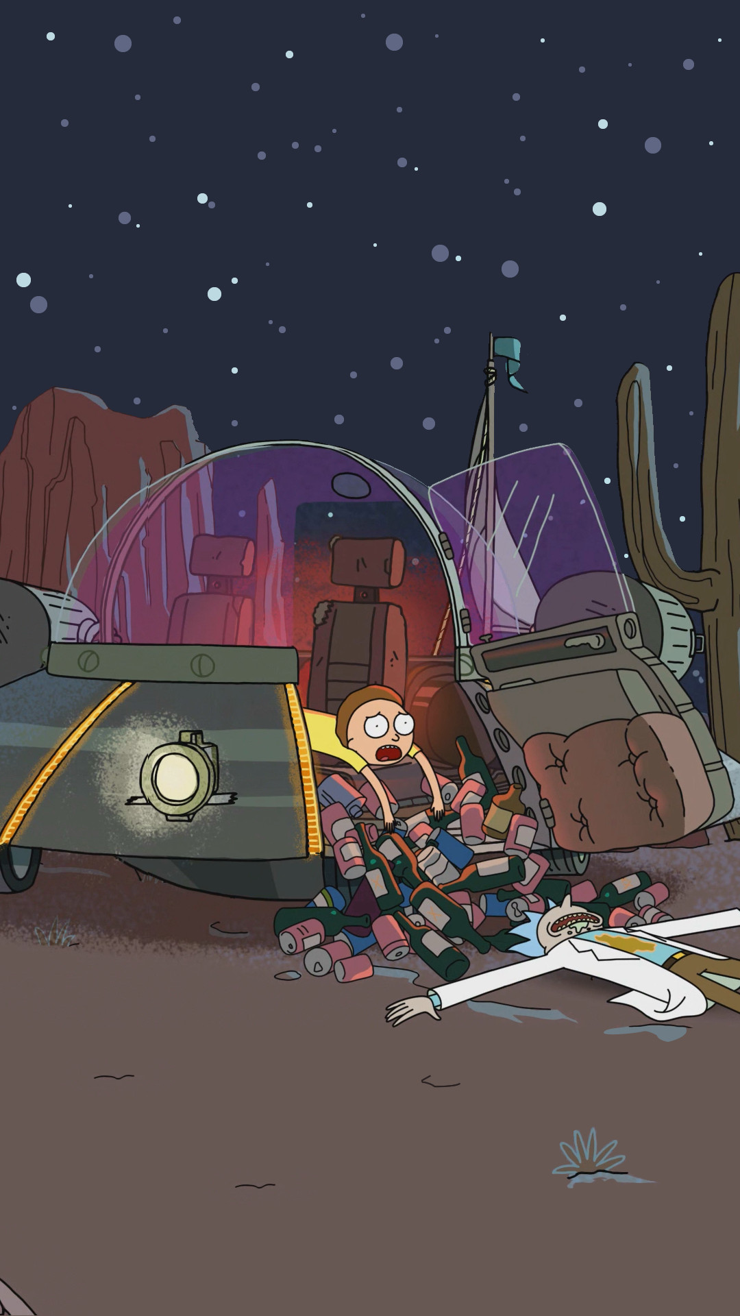 Rick and Morty, Navicella di Rick, Cielo stellato, Full HD, sfondo verticale per cellulare