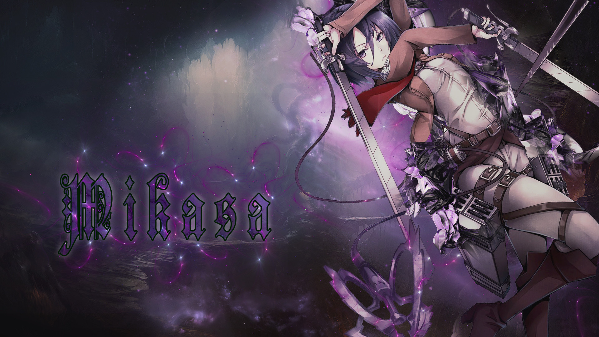 Mikasa Ackerman, L'attacco dei giganti, Viola, Scritta, 16:9 Full HD, sfondo widescreen
