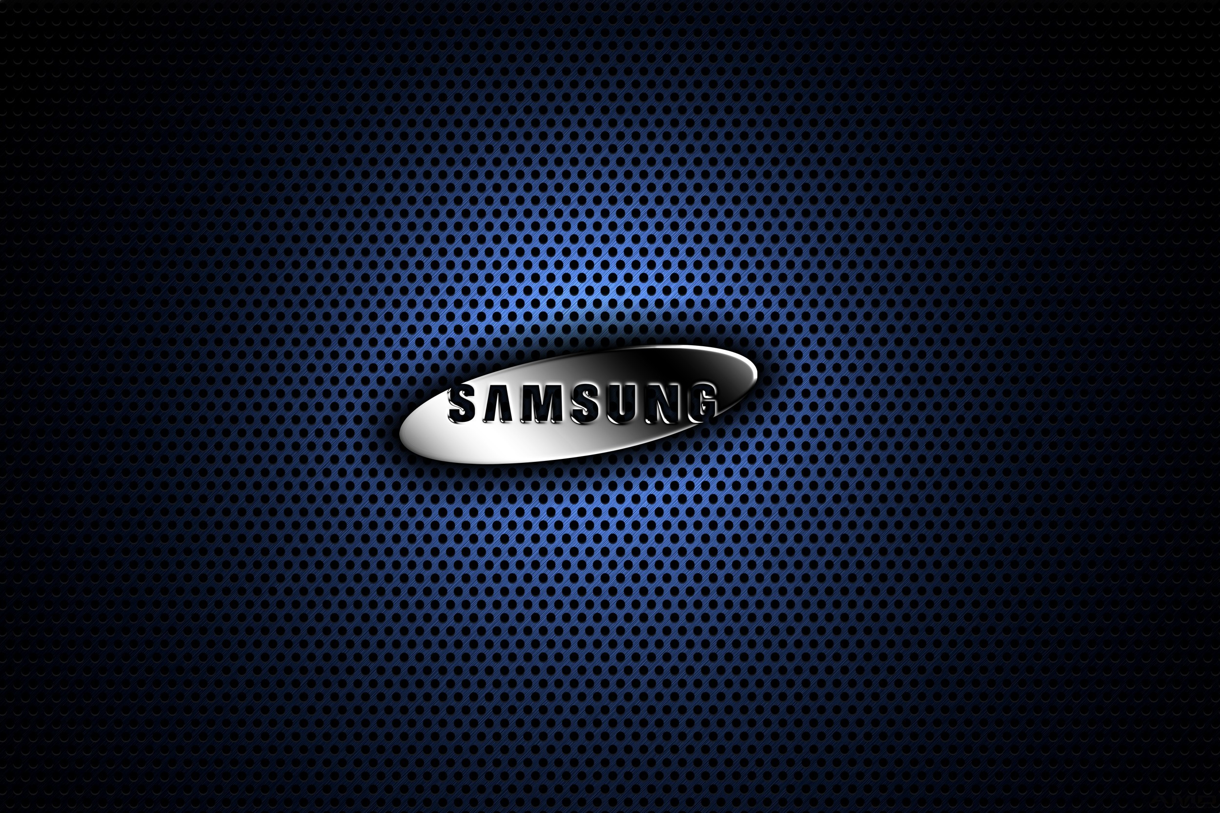 Logo Samsung, Samsung, Griglia metallica, Blu scuro, Full HD, wallpaper per PC