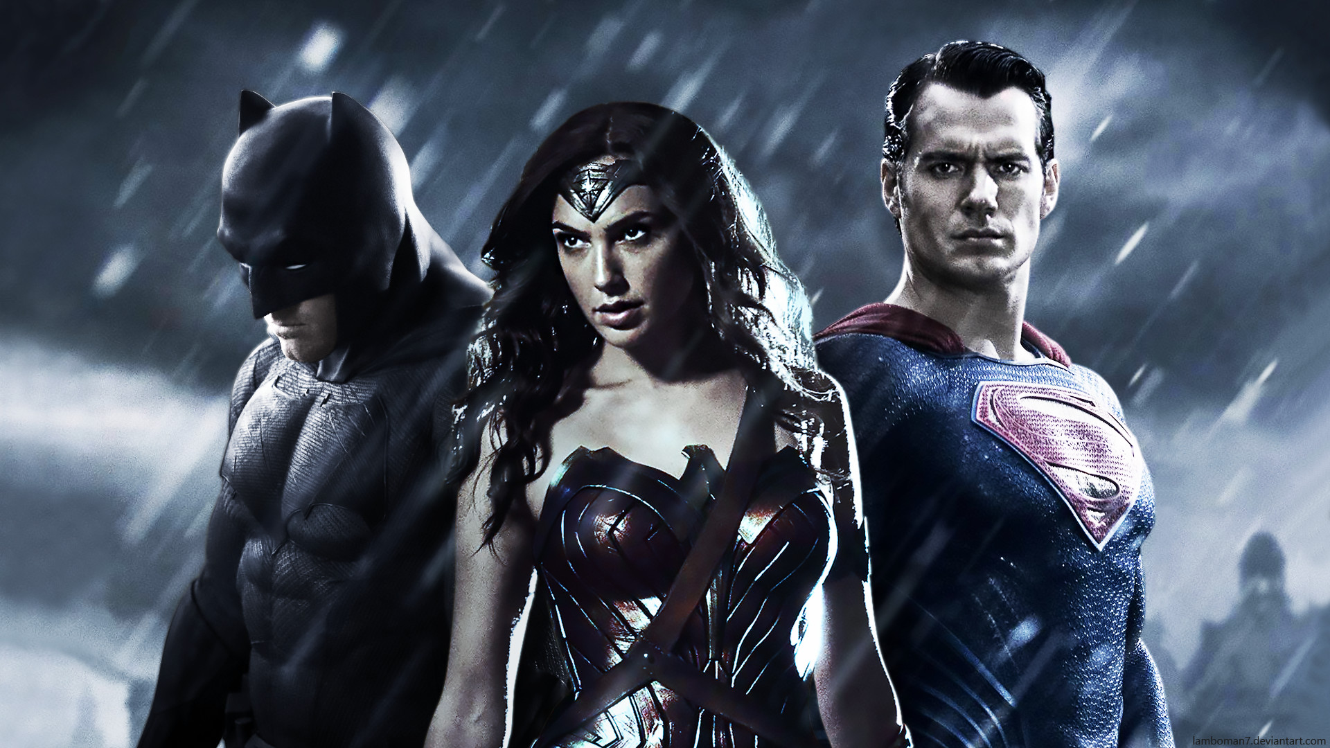 Batman, Wonder Woman, Superman, Ben Affleck, Gal Gadot, Henry Cavill, Pioggia, sfondo per PC