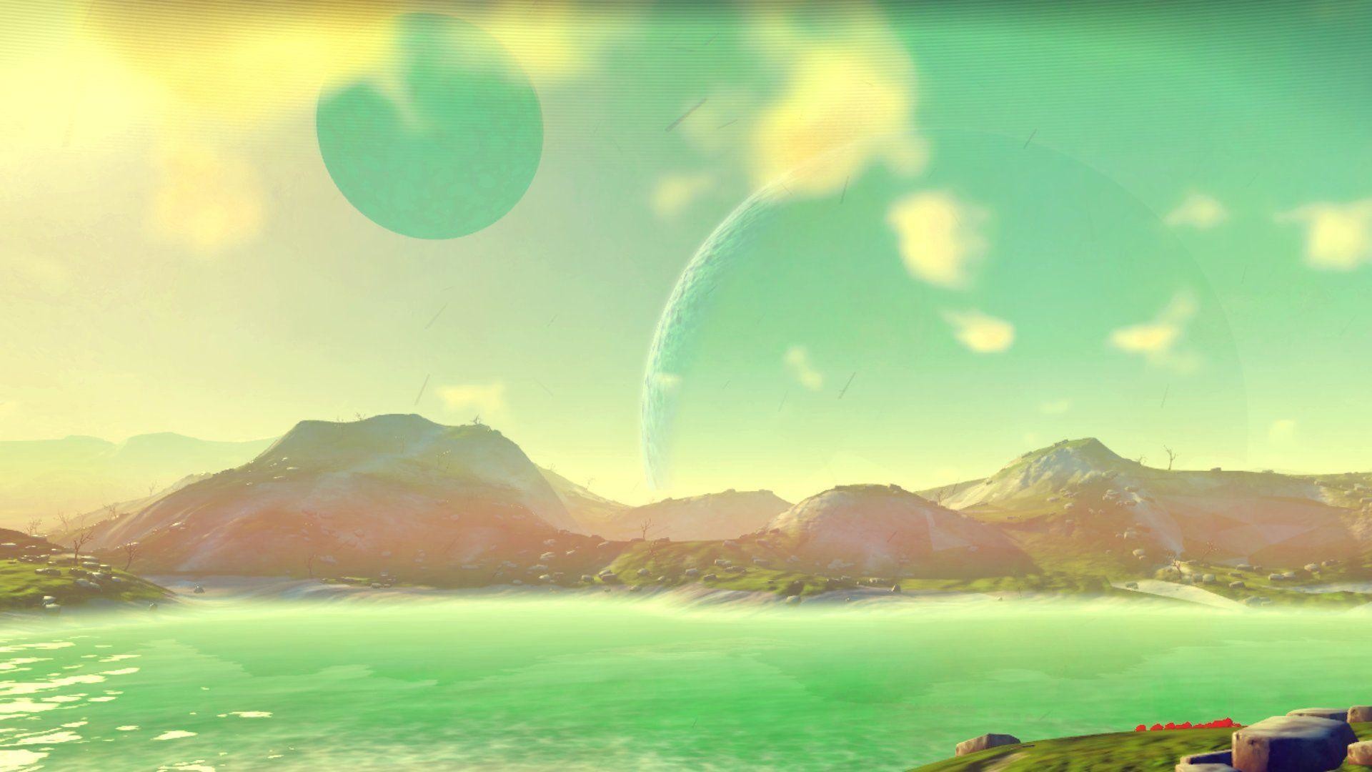 No Man's Sky, Lago, Montagne, Pianeta, Full HD, sfondo per PC e portatile