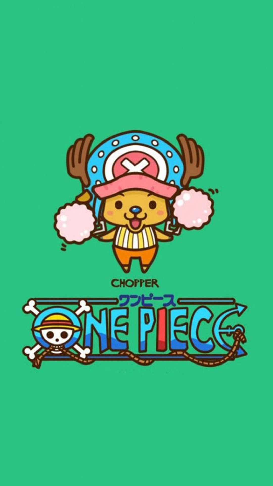 Tony Tony Chopper, One Piece, Anime, Sfondo verde, 1080x1920, schermata di blocco iPhone