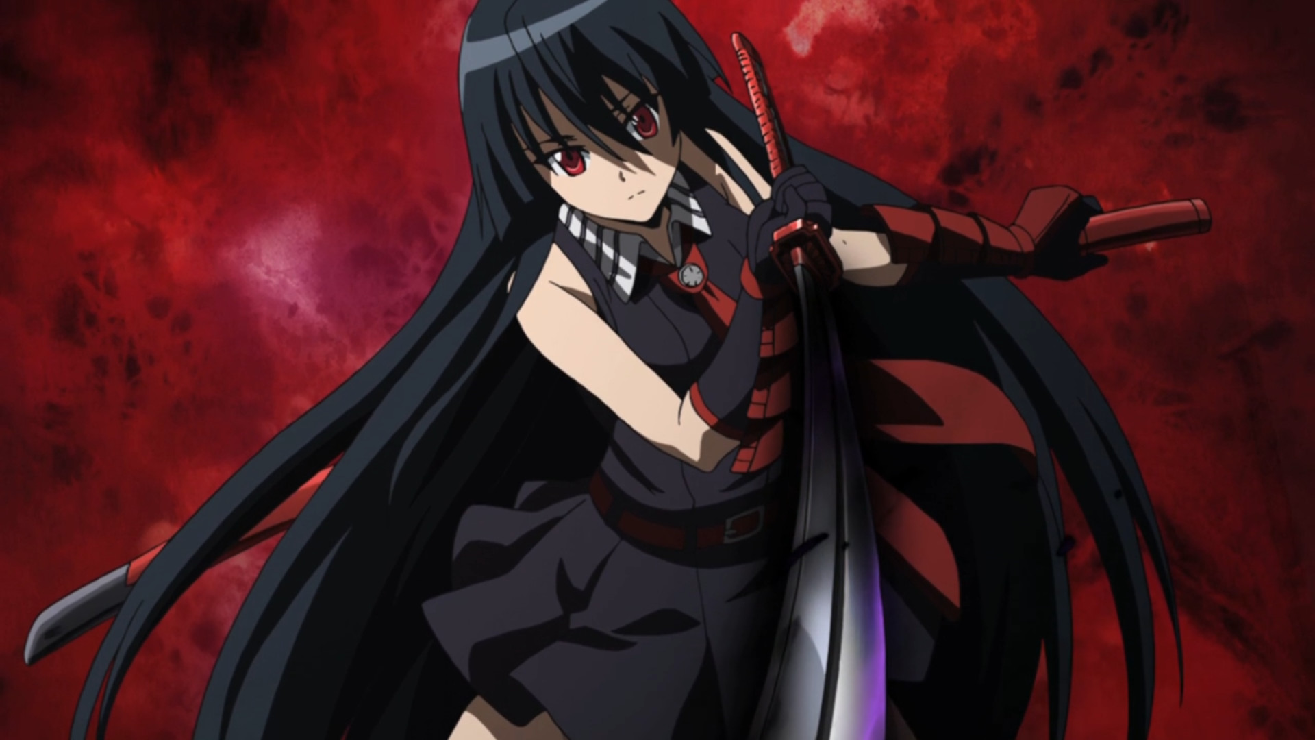 Akame, Akame ga Kill!, Katana, Sfondo rosso, Full HD, wallpaper per PC