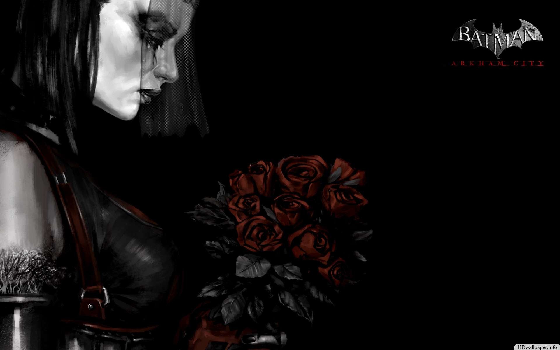 Harley Quinn, Batman: Arkham City, Rose, Bianco e nero, 1920x1200, sfondo per PC