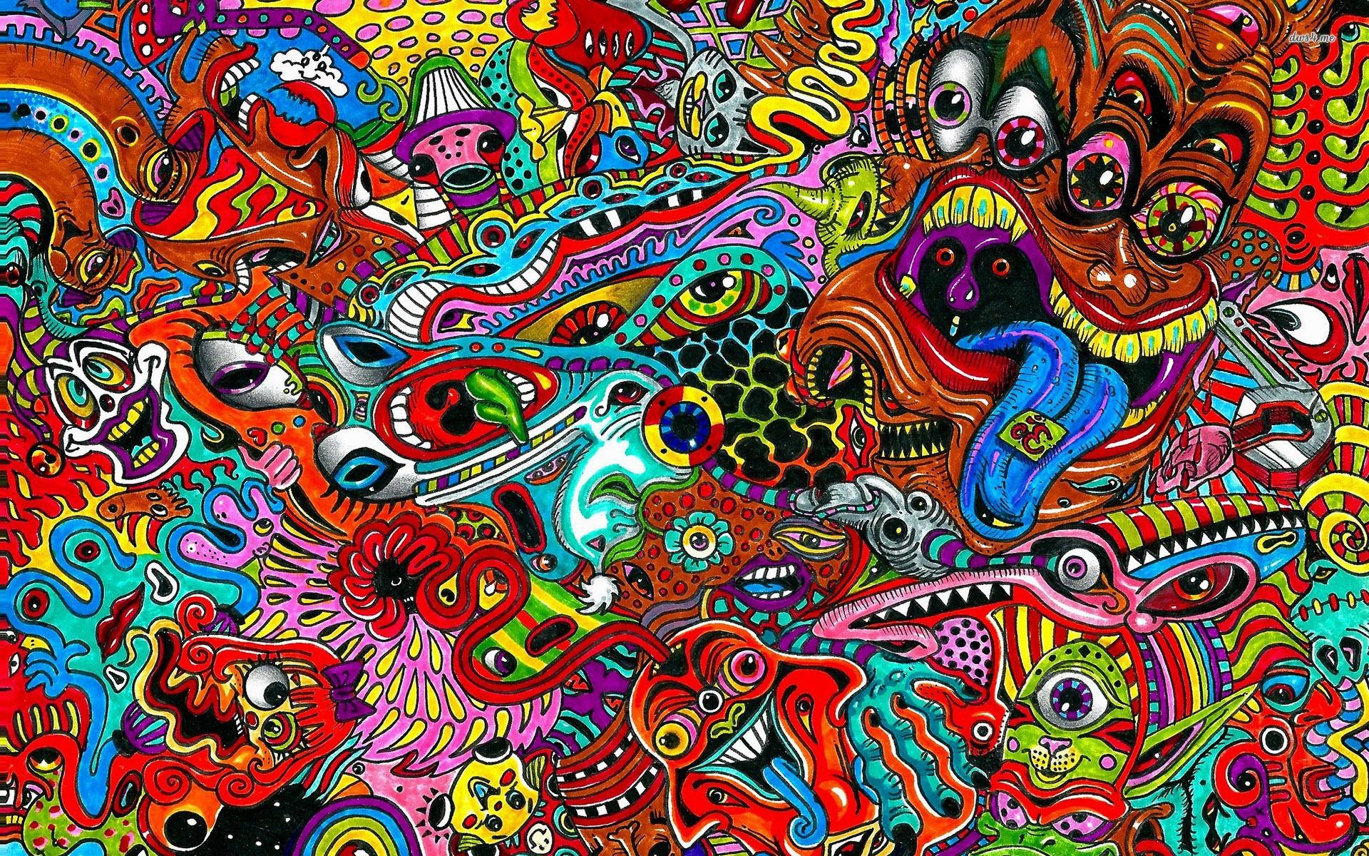 Doodle, Occhi, Arte psichedelica, Colori vivaci, 1920x1200, sfondo per PC