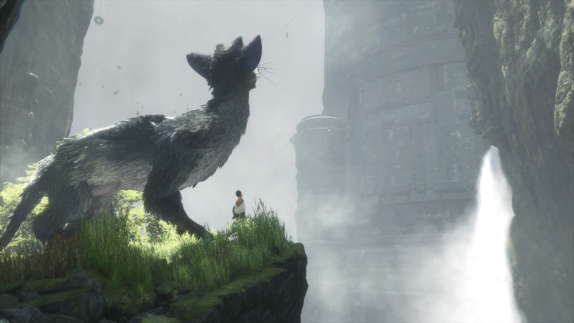 Trico, The Last Guardian, Ragazzo, Cascata, Nebbia, 1920x1080, sfondo per PC