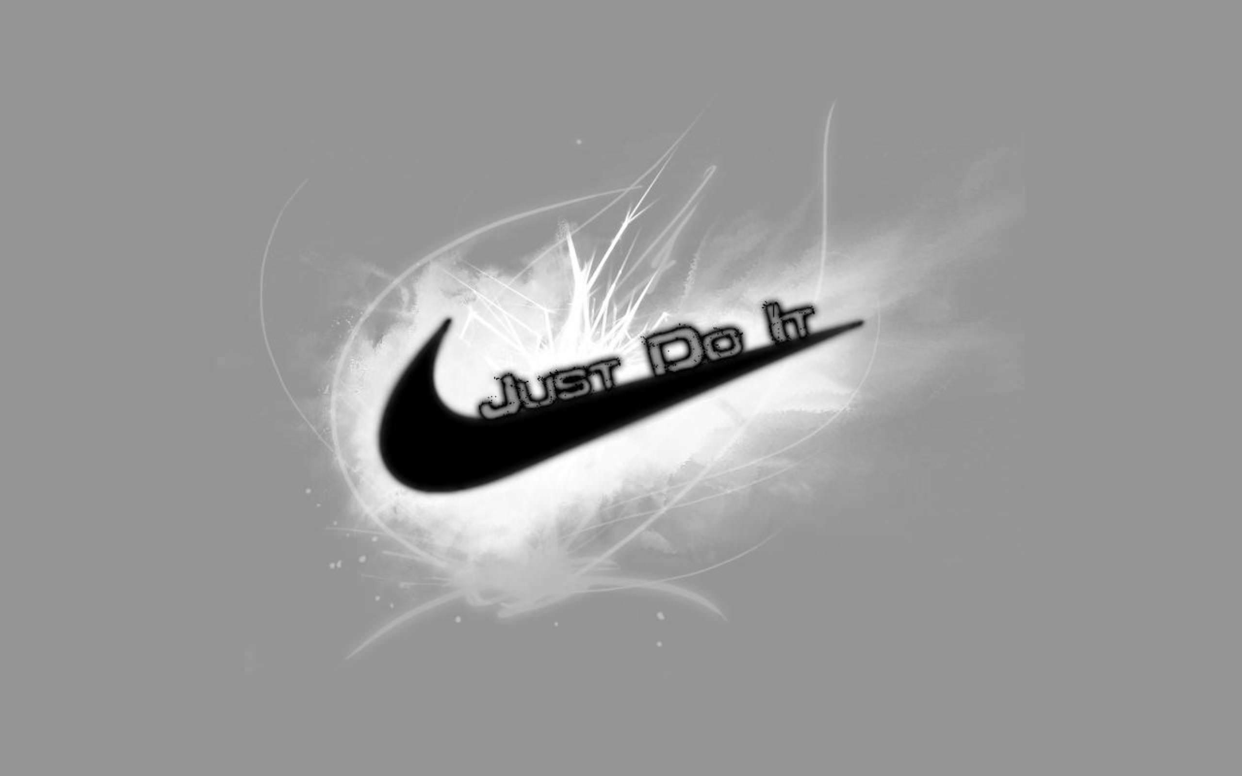 Nike, Just Do It, Swoosh, Sfondo grigio, 2K, wallpaper per PC