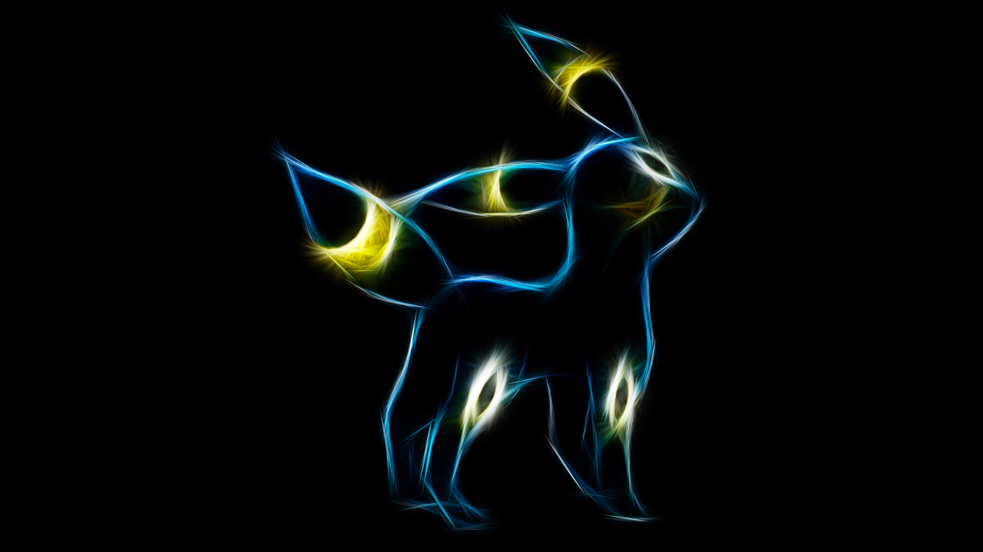 Umbreon, Pokémon, Linee luminose, Sfondo nero, Full HD, wallpaper per portatile