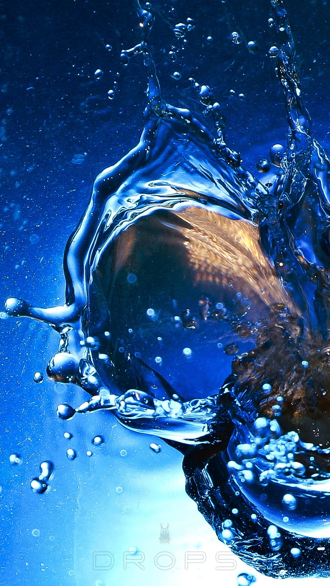 Spruzzo d'acqua, Bolle, Blu, Macro, schermata Home dello smartphone