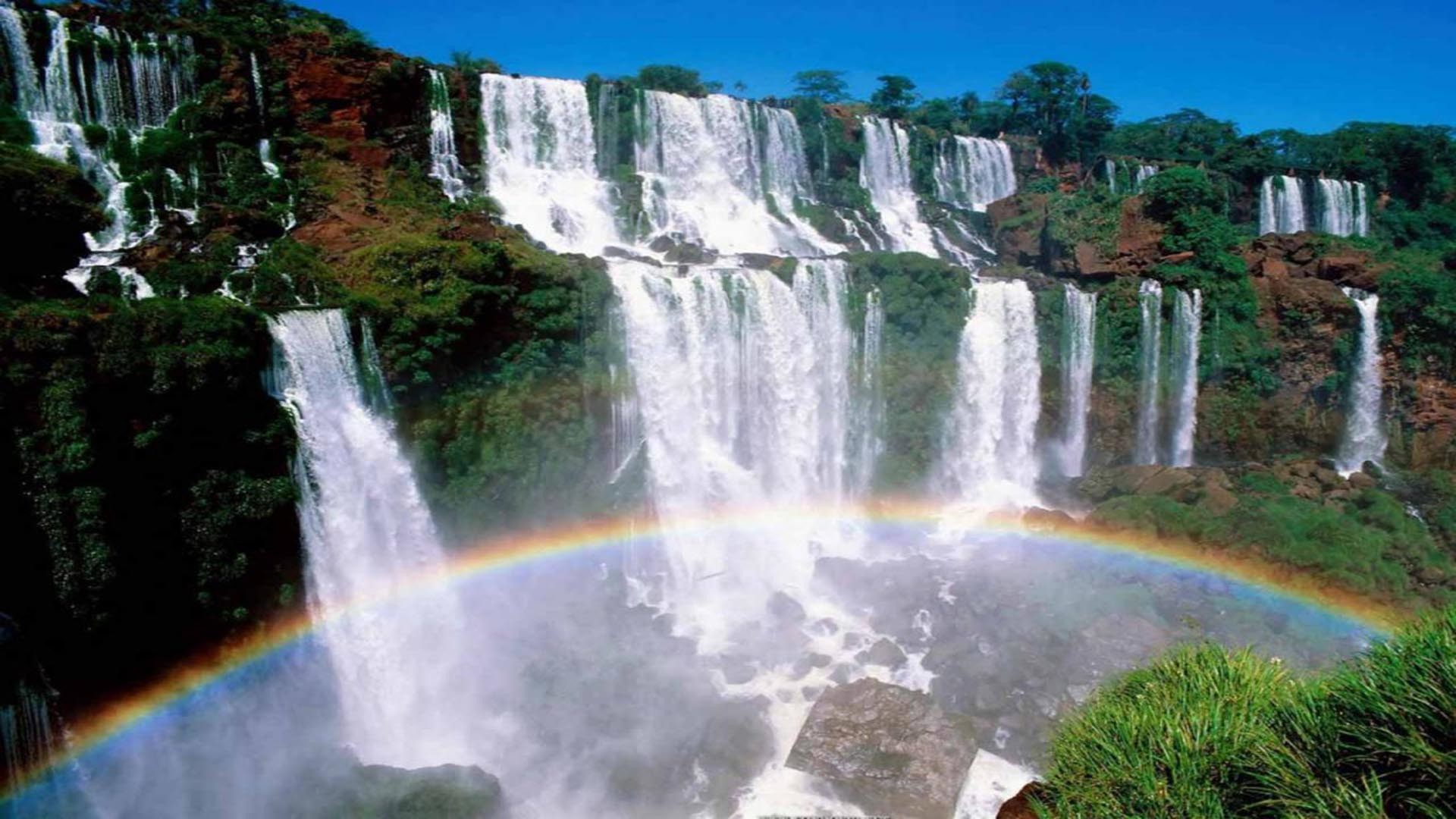 Cascate dell'Iguazú, Arcobaleno, Cascata, Foresta, Full HD, sfondo per PC