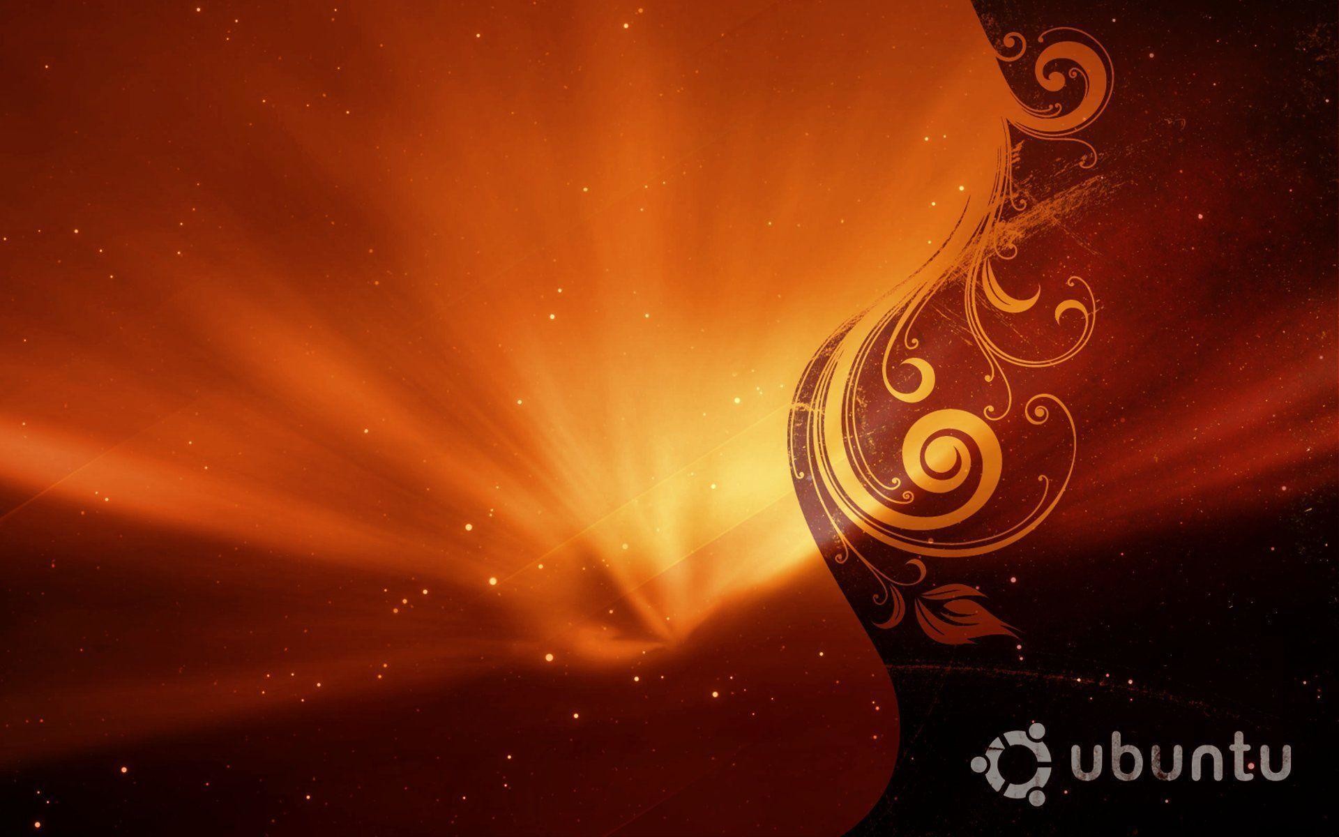 Ubuntu, Esplosione di luce, Decorazioni, Arancione, 16:10 Full HD, sfondo widescreen