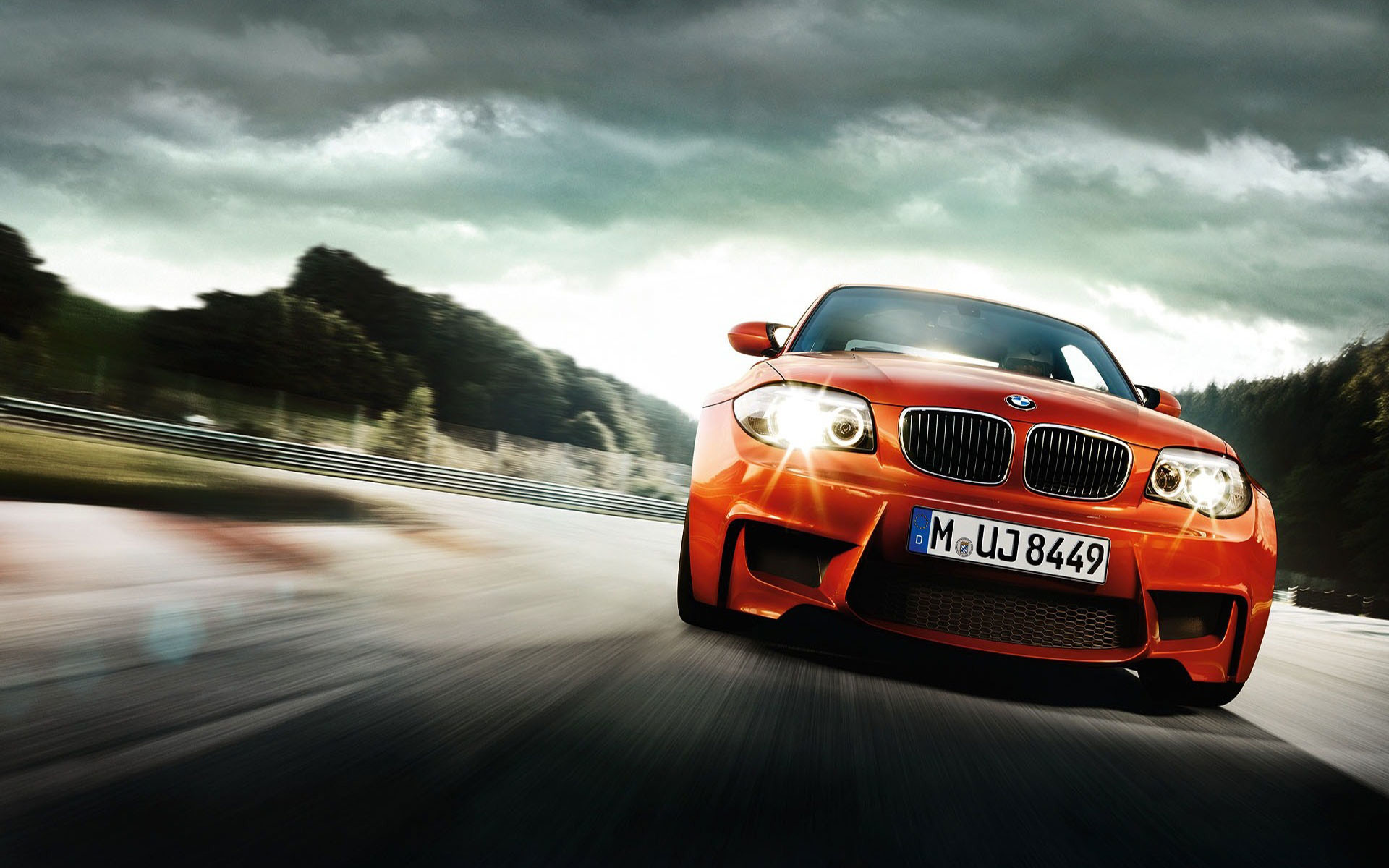 BMW Serie 1 M Coupé, BMW, Arancione, Motion blur, Full HD, wallpaper per portatile