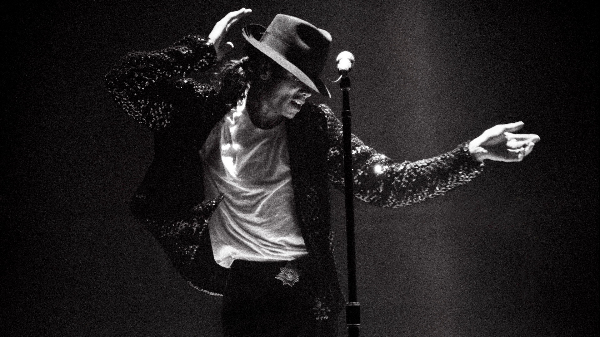Michael Jackson, Billie Jean, Asta del microfono, Bianco e nero, sfondo Windows 11