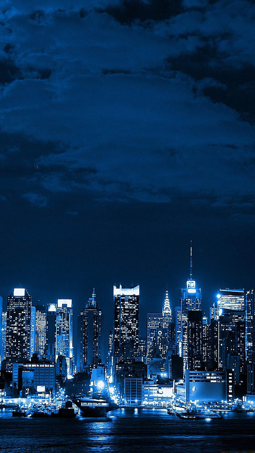New York, Skyline, Notte, Grattacieli, Blu, sfondo Full HD per tablet