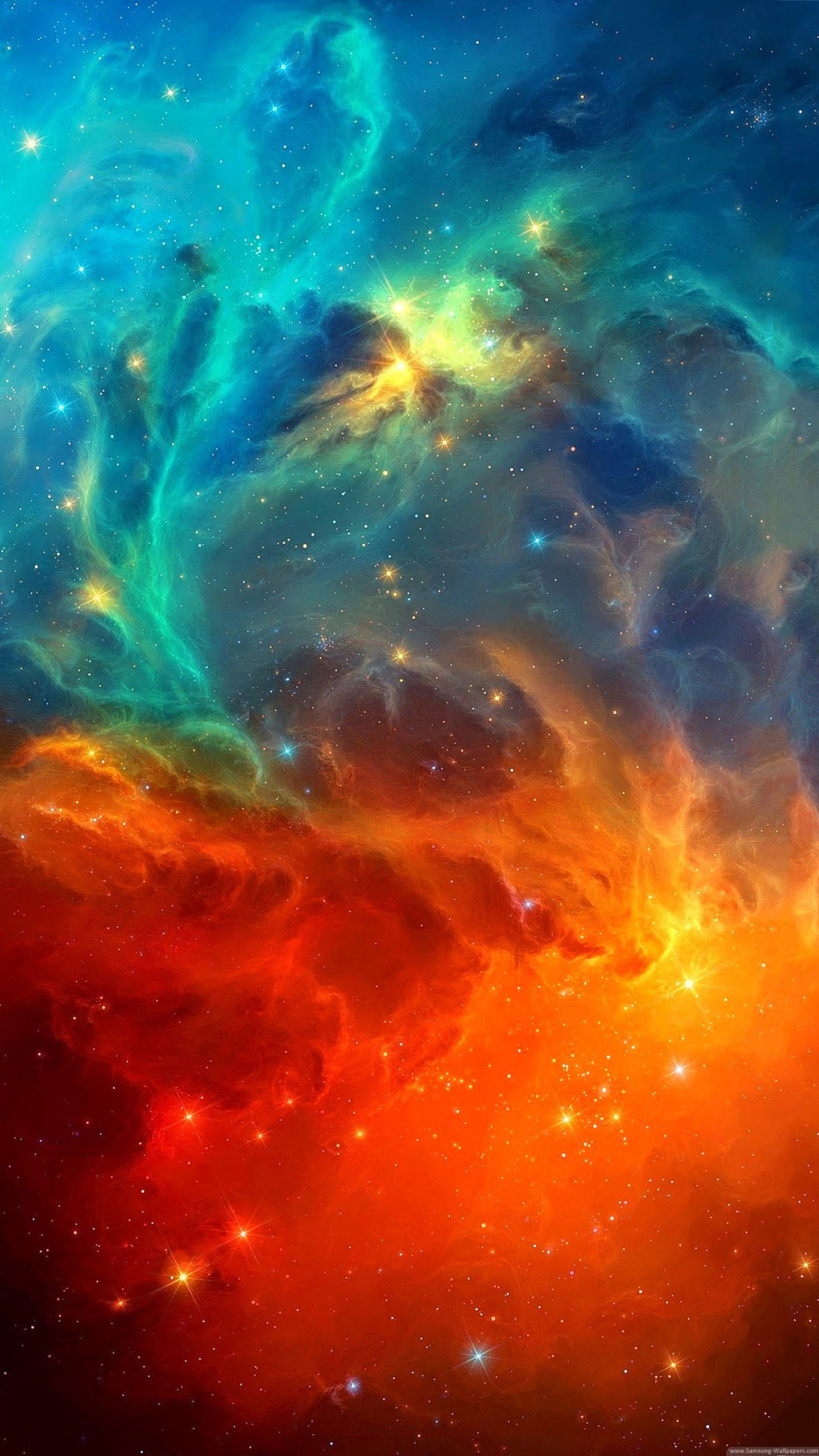 Nebulosa, Spazio, Arancione e verde acqua, immagine di sfondo Galaxy S7