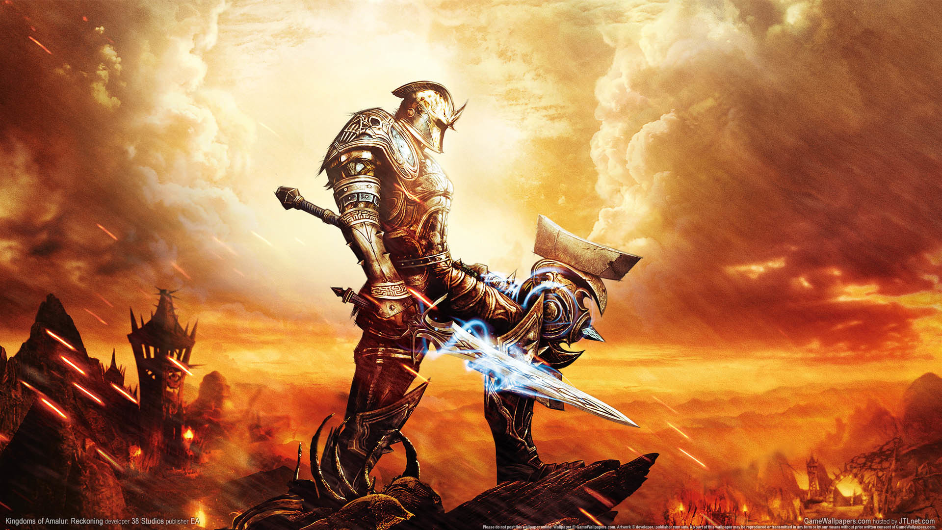 Kingdoms of Amalur: Reckoning, Guerriero, Spada, Fuoco, 1920x1080, immagine di sfondo