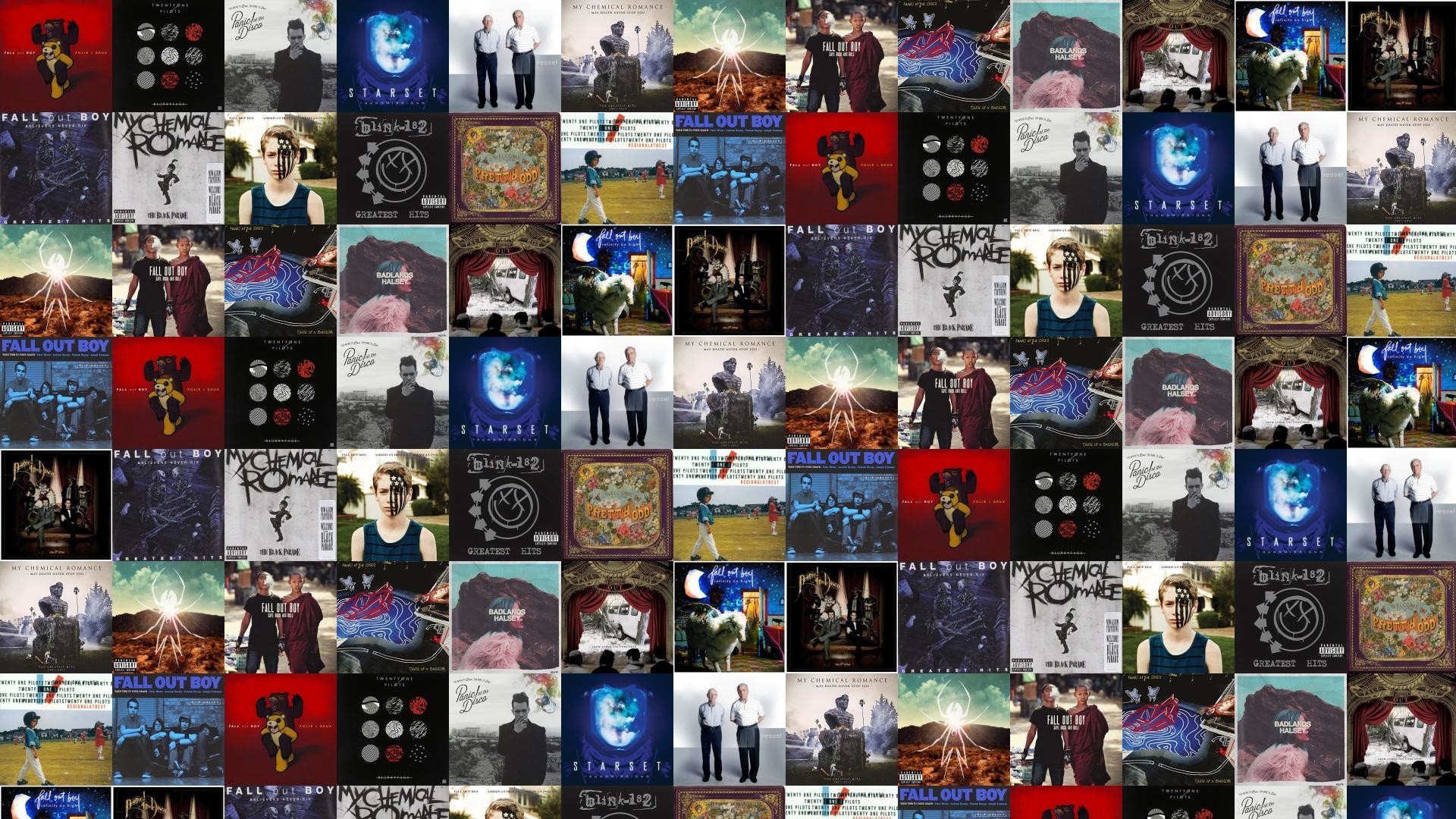 Twenty One Pilots, Fall Out Boy, Copertine album, Collage, 16:9 Full HD, sfondo widescreen