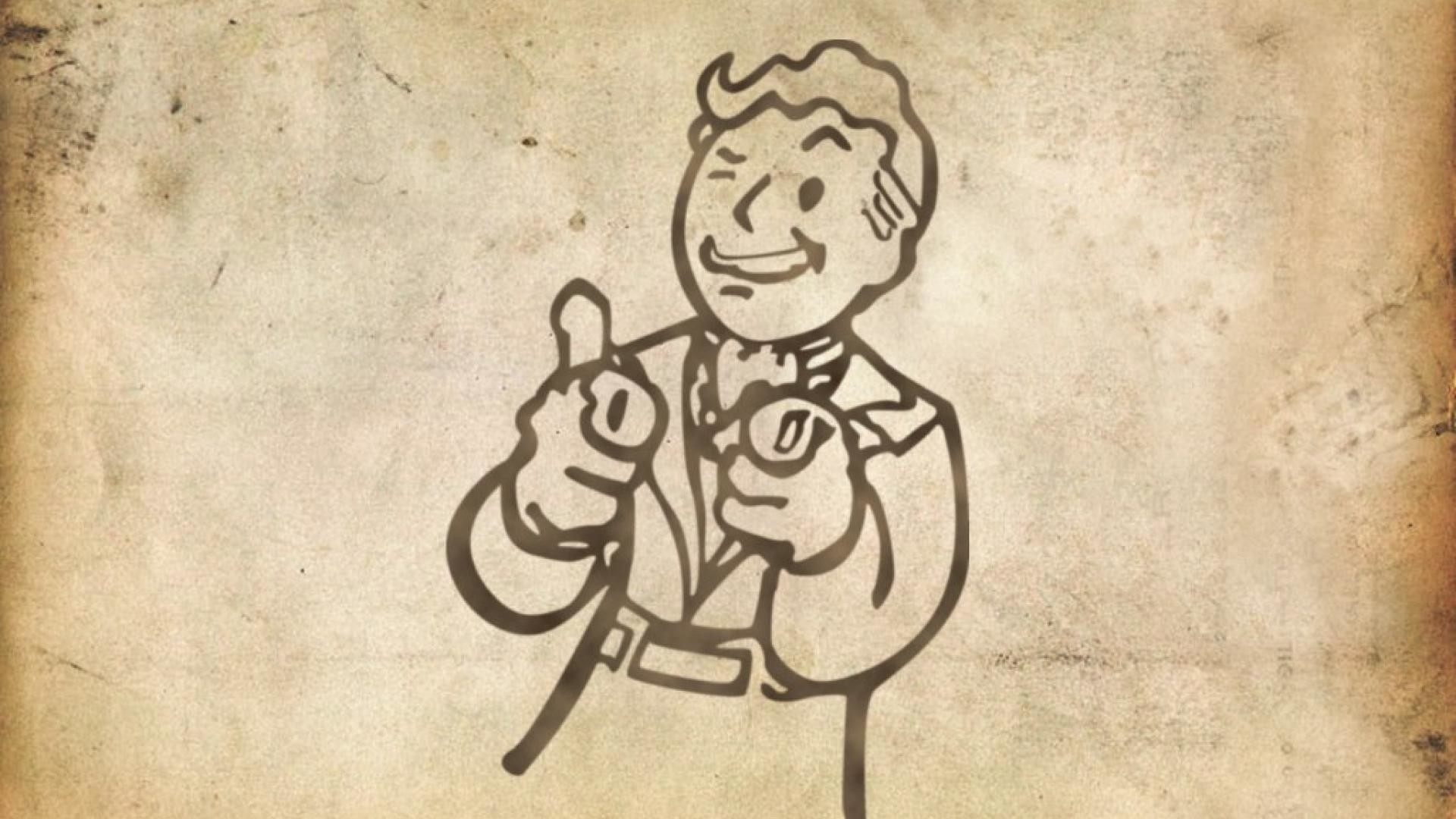Vault Boy, Fallout, Schizzo, Carta antica, 1920x1080, sfondo per PC