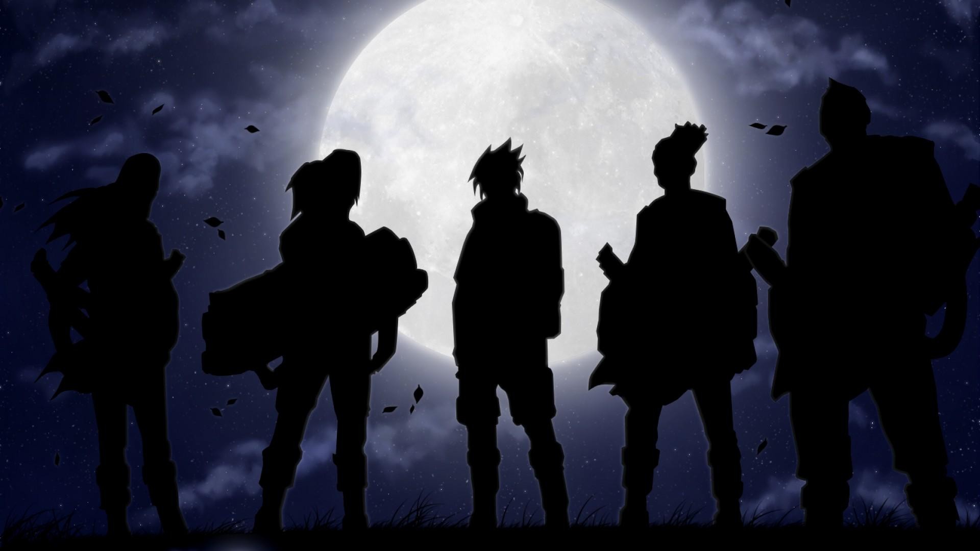Naruto, Silhouette, Luna piena, Notte, Full HD, sfondo per portatile
