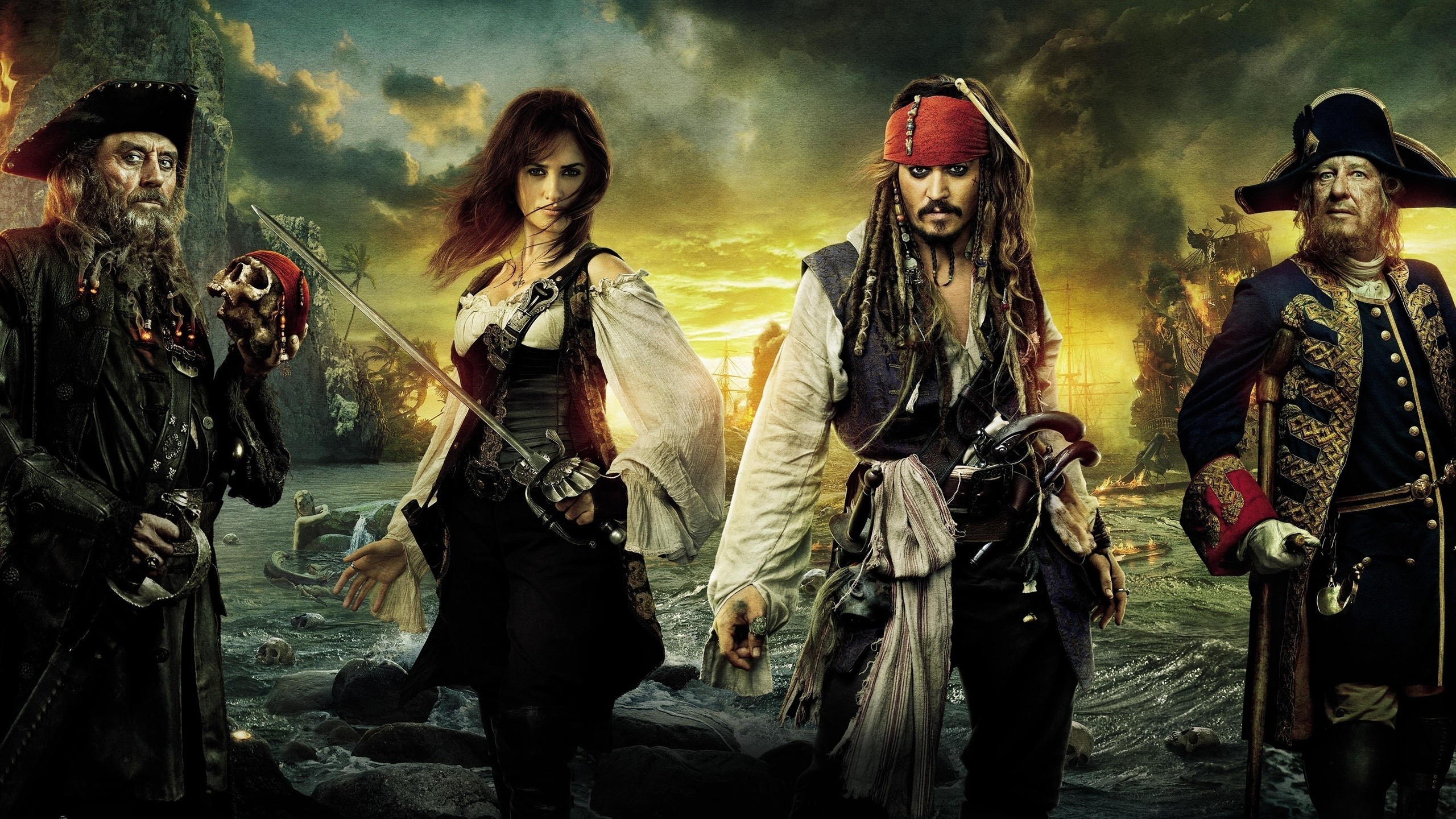 Jack Sparrow, Angelica, Barbanera, Hector Barbossa, Pirati dei Caraibi: Oltre i confini del mare, sfondo 1440p