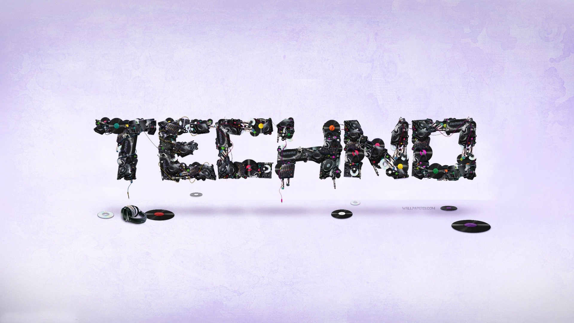 Techno, Scritta 3D, Dischi in vinile, Full HD, sfondo per PC