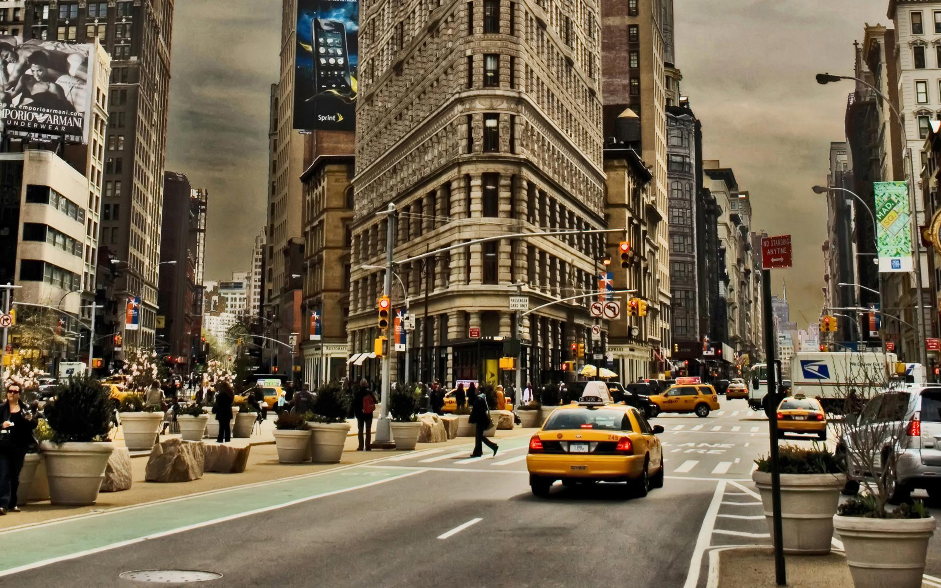 Flatiron Building, New York, Taxi giallo, Strada, 16:10 Full HD, sfondo widescreen